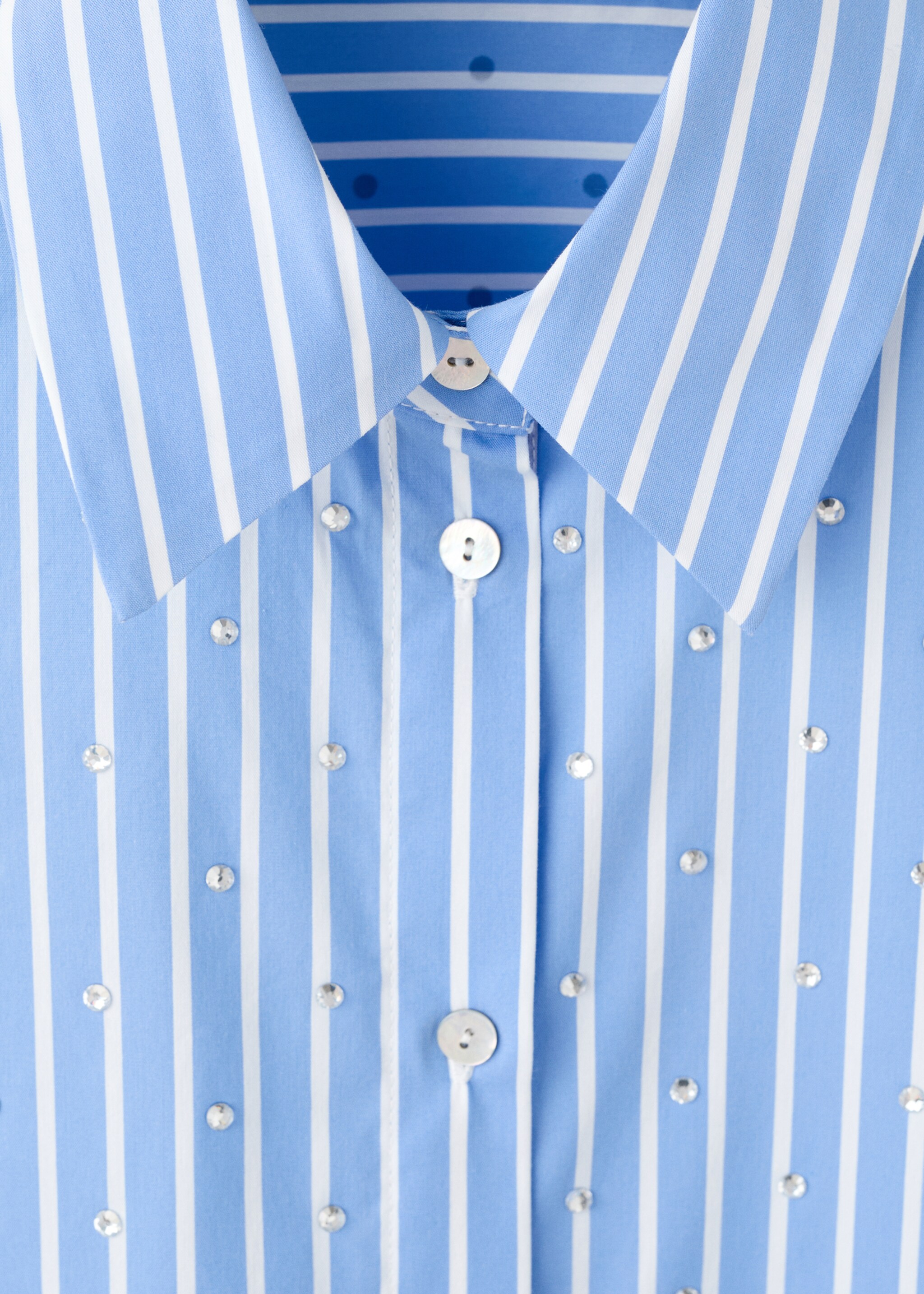 Striped crop blouse with strass - Details of the article 8, Blue. Ref: 27052539-00.