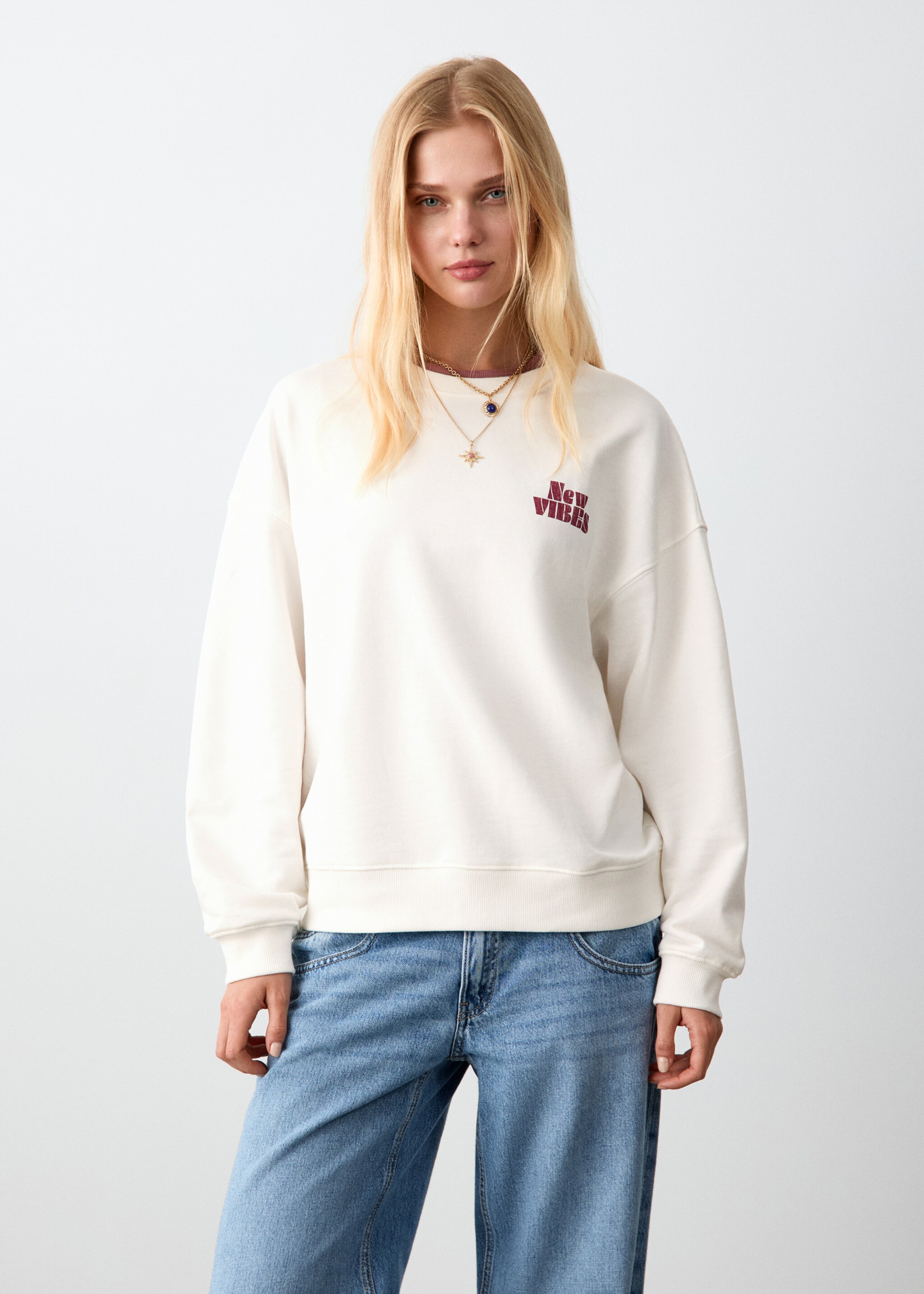 Printed cotton sweatshirt - Medium plane, Off White. Ref: 27052543-00.