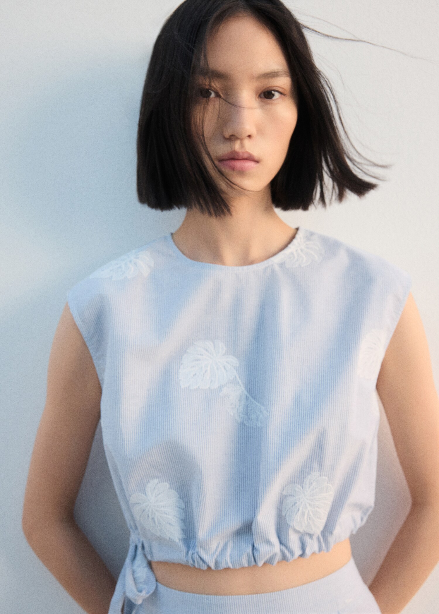 Embroidered striped top - Medium plane