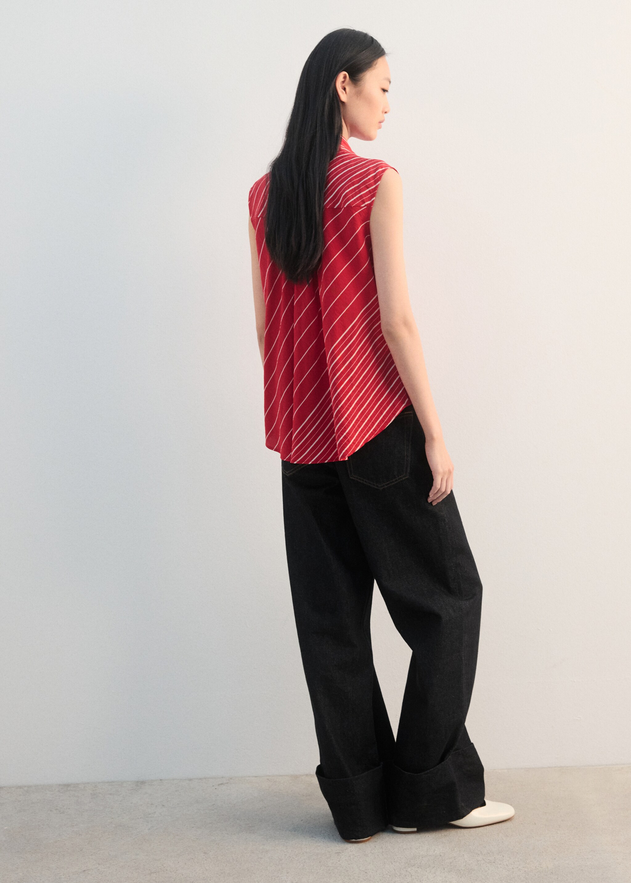 Striped blouse with scarf - Reverse of the article, Red. Ref: 27052547-00.