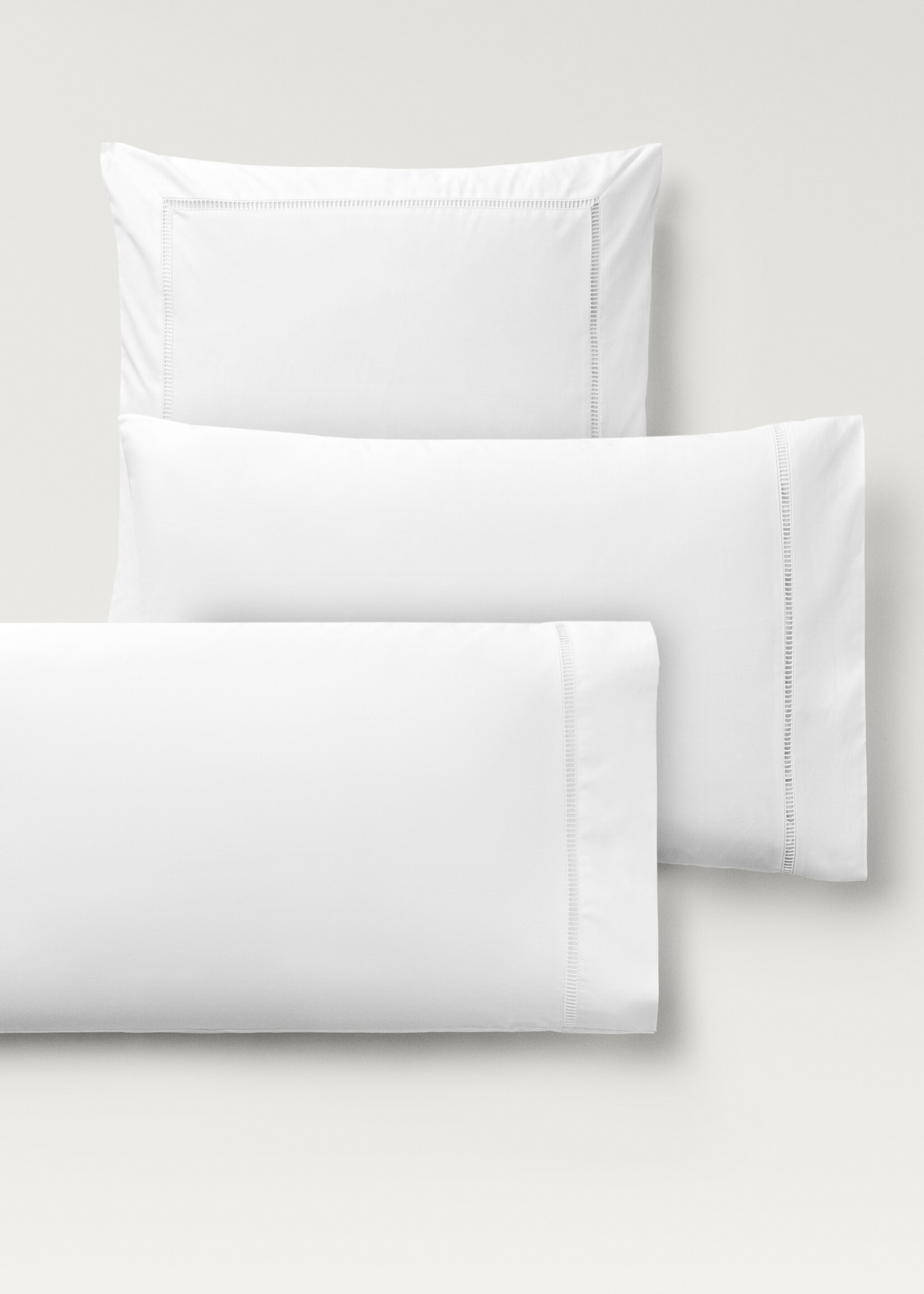 Two cotton percale hemstitched pillowcases 60x60 cm - Details of the article 4, White. Ref: 27052892-00.