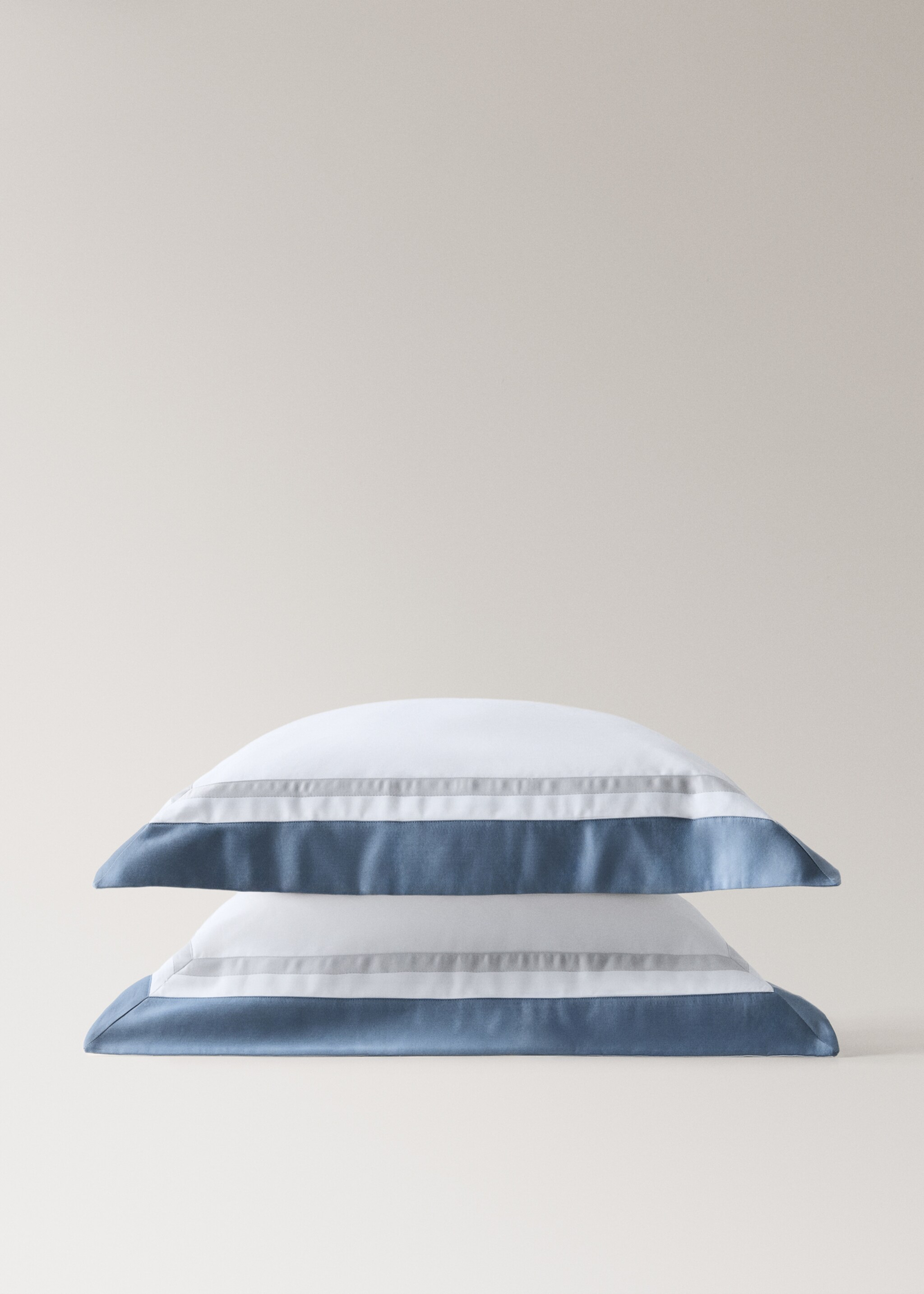 Two pillowcases with wide satin contrast band 60x60 cm - Details of the article 3, Blue. Ref: 27052902-00.