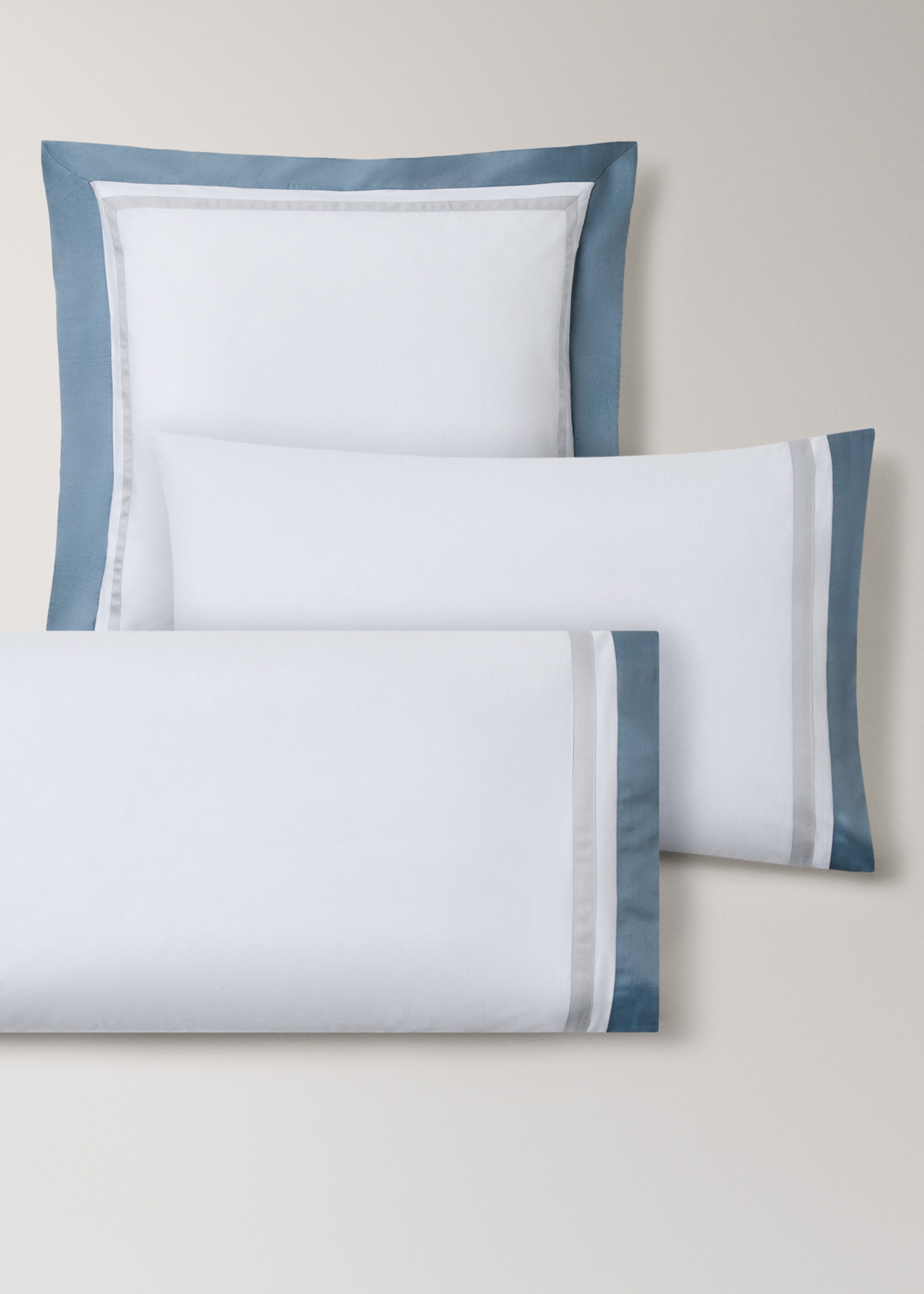 Two pillowcases with wide satin contrast band 60x60 cm - Details of the article 4, Blue. Ref: 27052902-00.