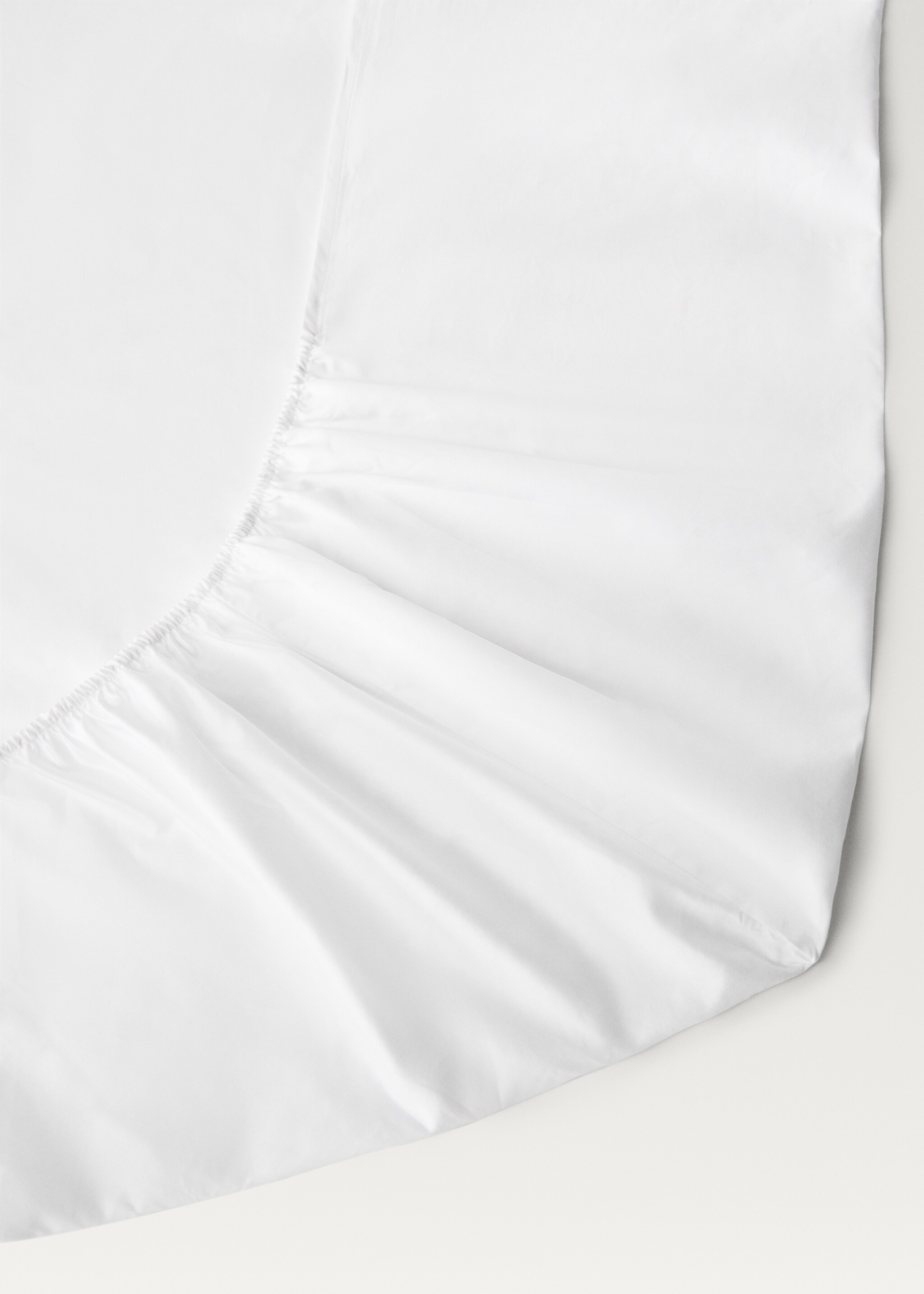 600 threads washed cotton fitted sheet King bed - Details of the article 2, White. Ref: 27052906-00.