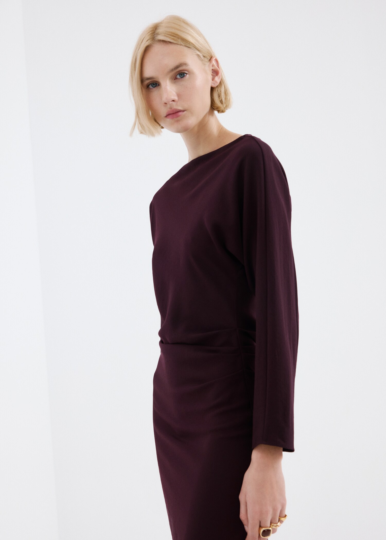 Boat-neck ruched dress - Women | MANGO Sri Lanka Boat-neck ruched dress - Women | MANGO Sri Lanka