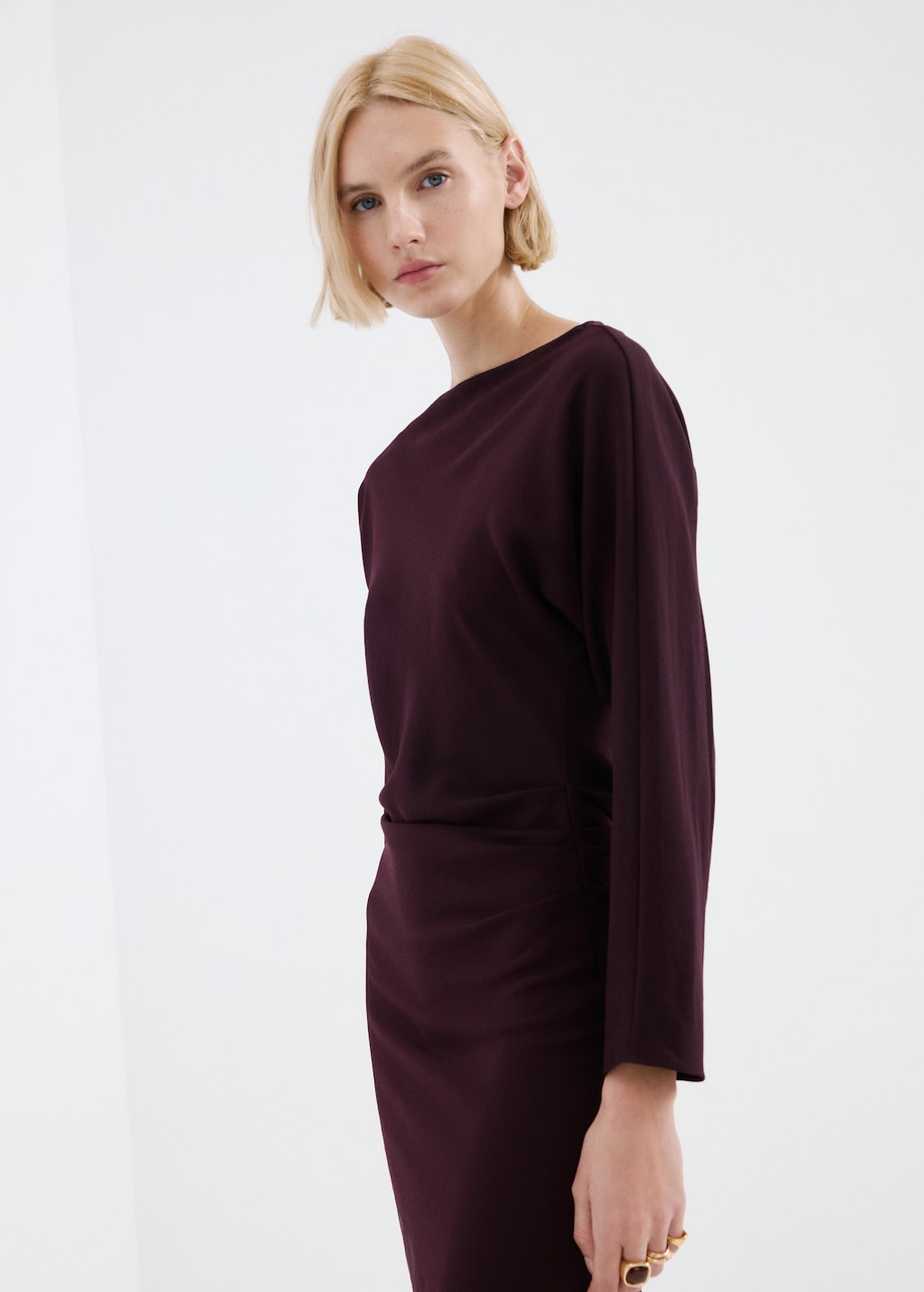 Boat-neck ruched dress