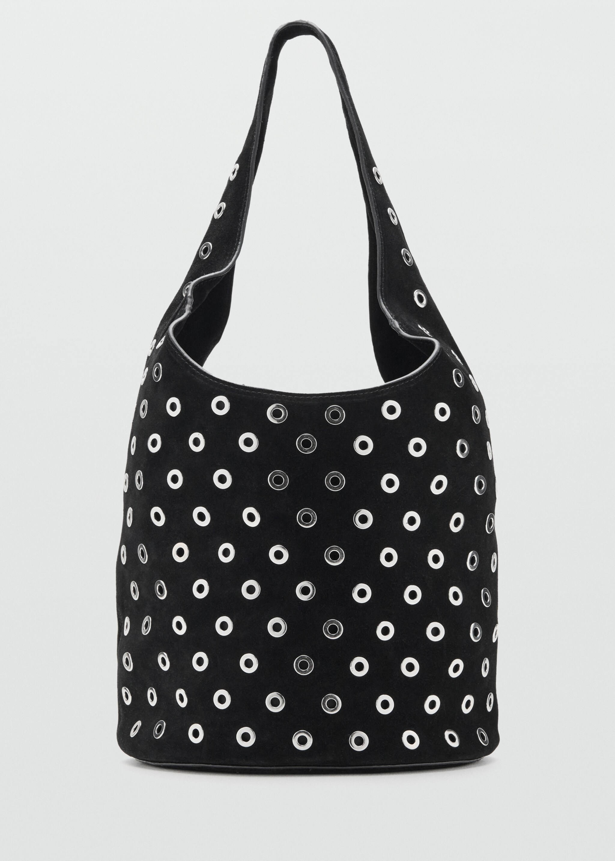 Leather drawstring bag with eyelets - Article without model, Black. Ref: 27053304-00.