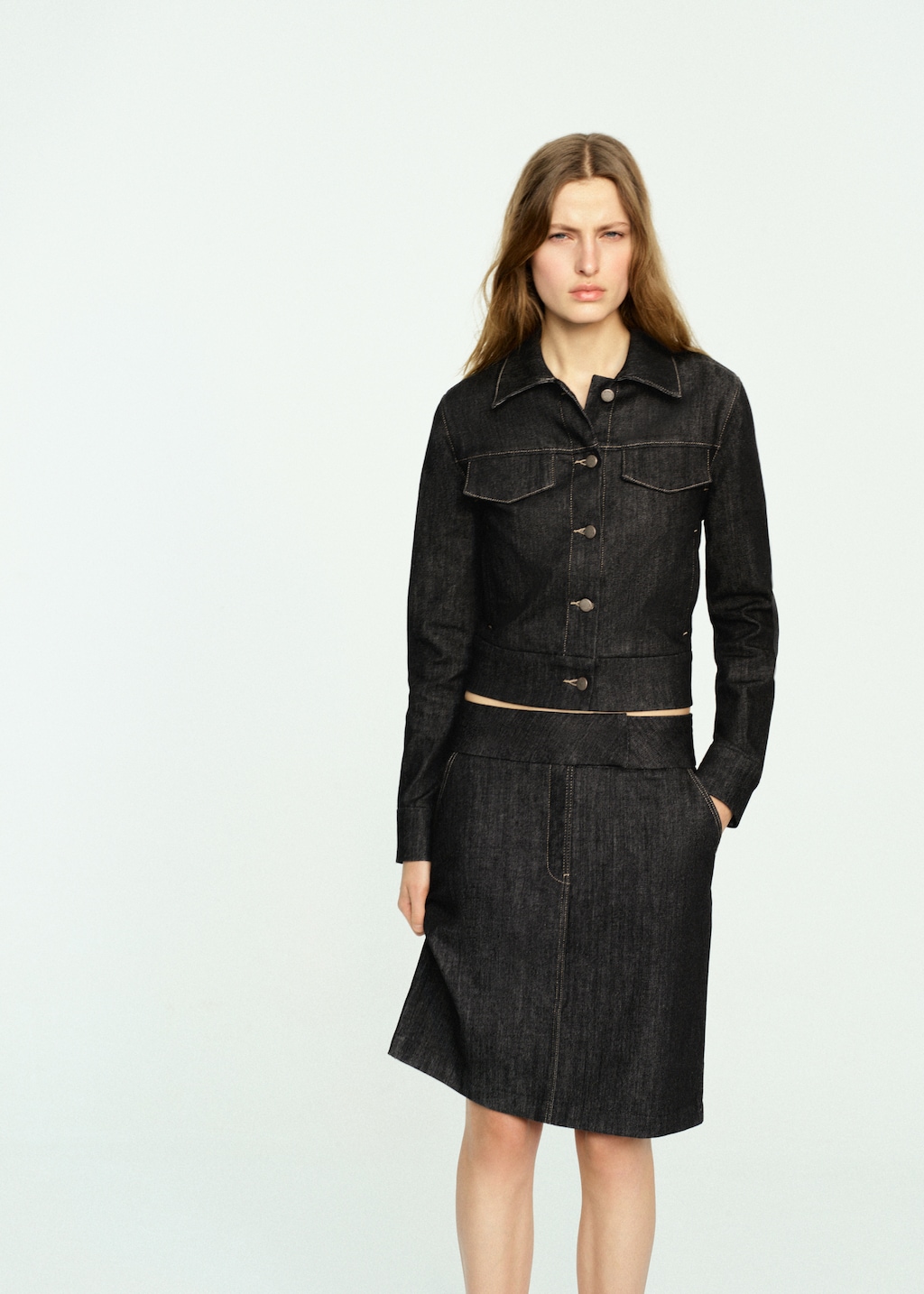 Denim midi-skirt