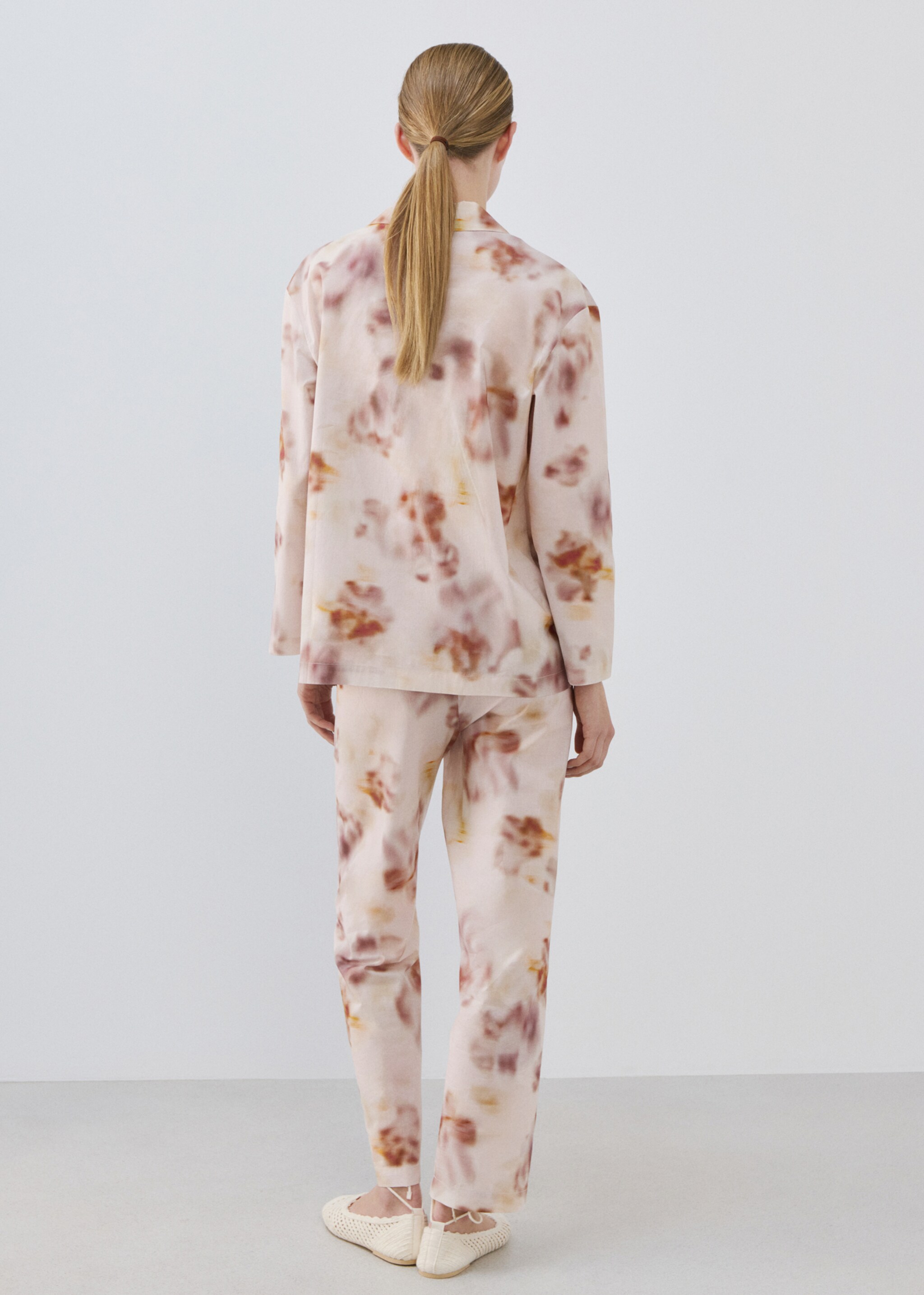 Floral-print cotton pyjama top - Reverse of the article, Brown. Ref: 27053323-00.