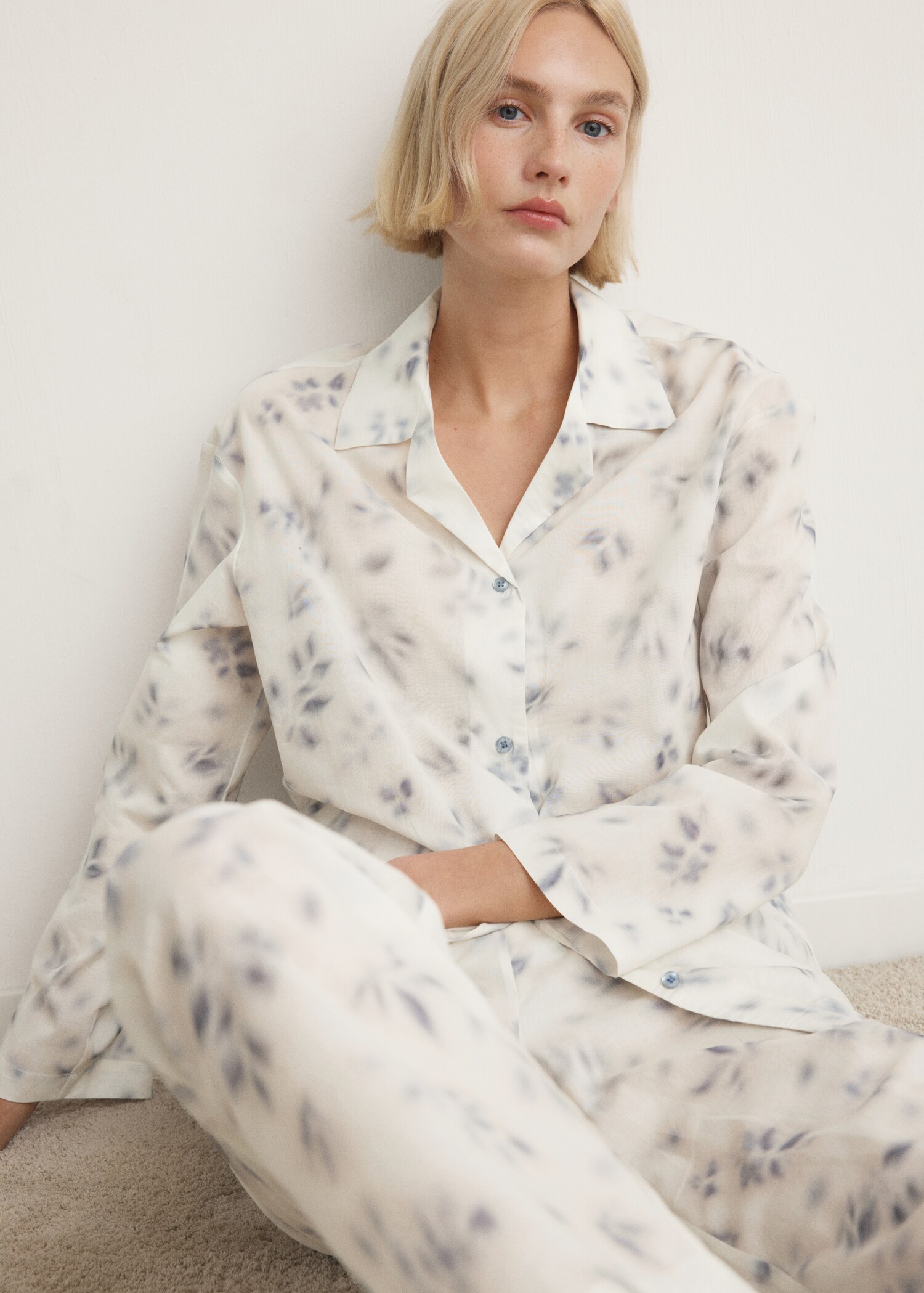 Floral-print cotton pyjama top - Details of the article 1