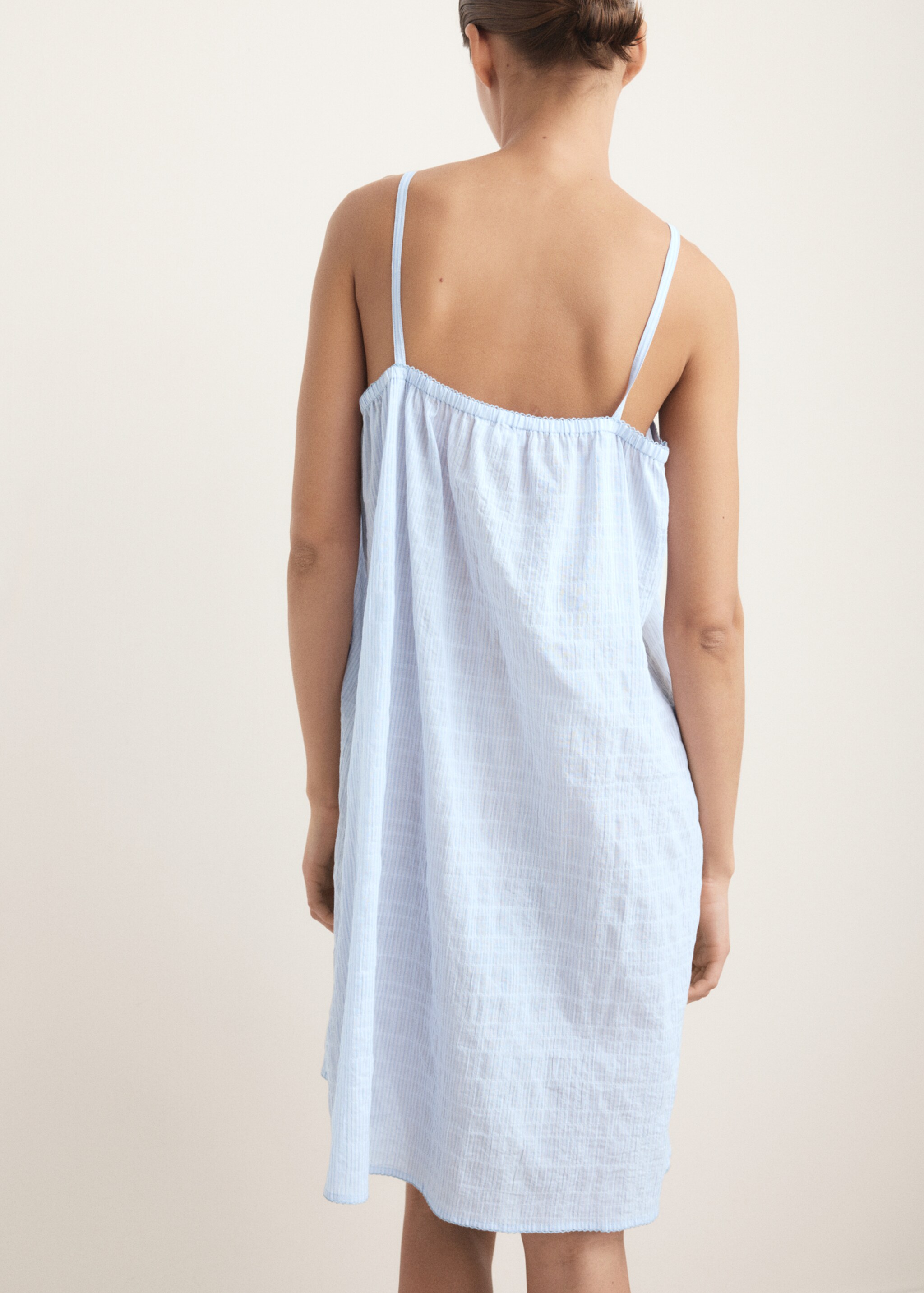 Chemise de nuit coton à bretelles - Verso de l’article, Bleu. Ref: 27053327-00.