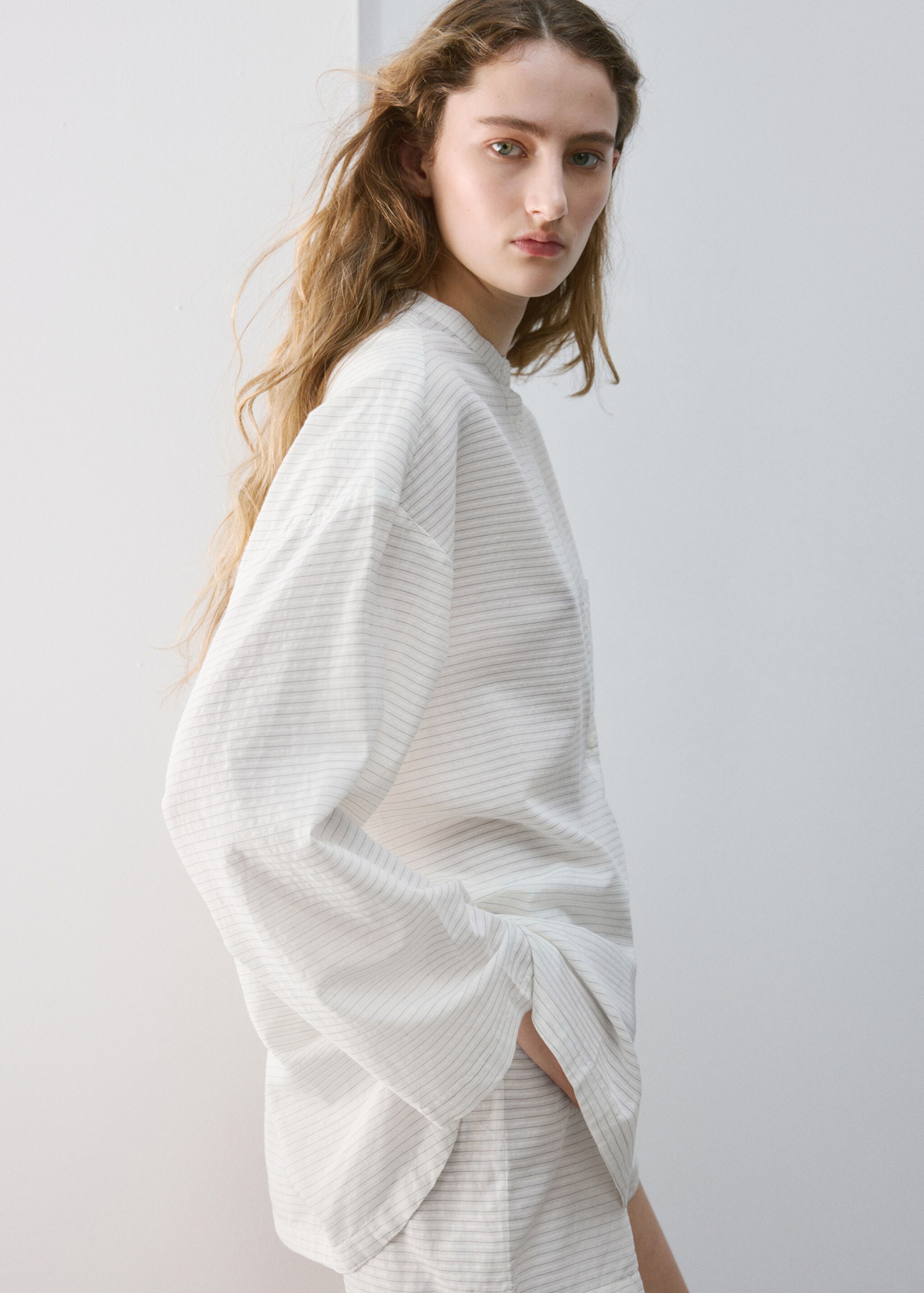 Camisa pijama rayas - Plano medio, Blanco. Ref: 27053330-00.