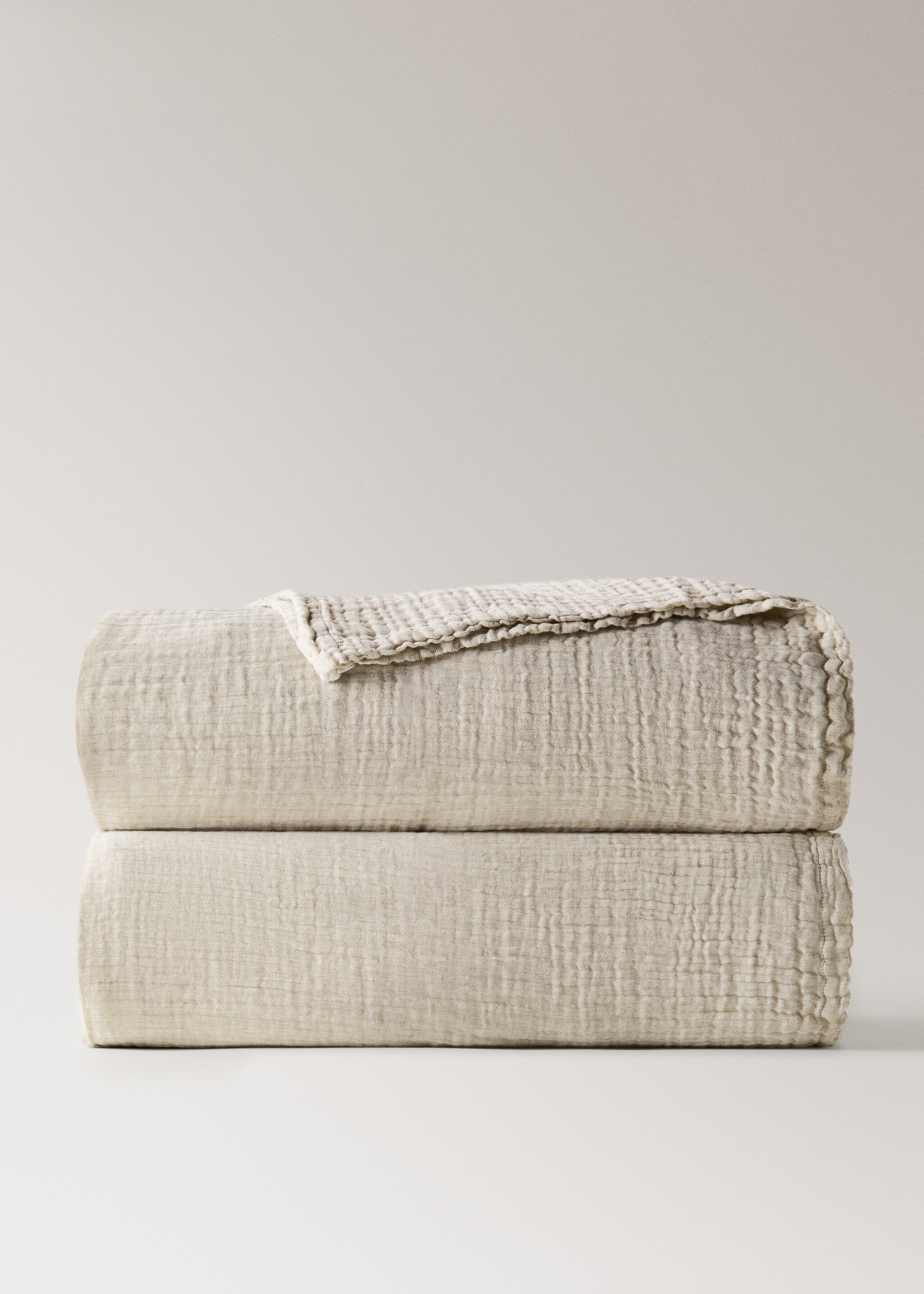 Melange cotton linen bedspread Super King Bed - Article without model, Medium Brown. Ref: 27053334-00.