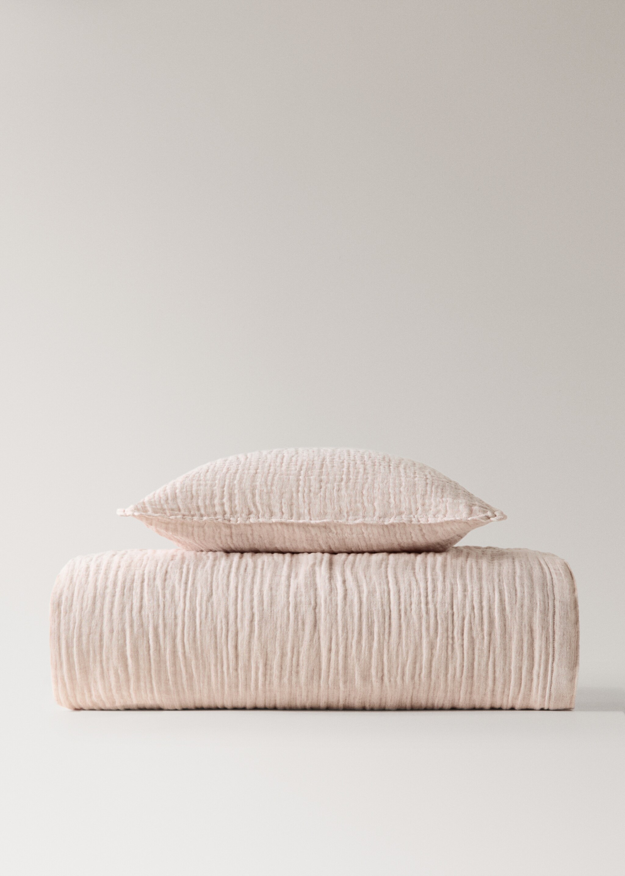 Linen cotton melange bedspread for Bed 180/200 cm - Details of the article 3, Pastel Pink. Ref: 27053334-00.