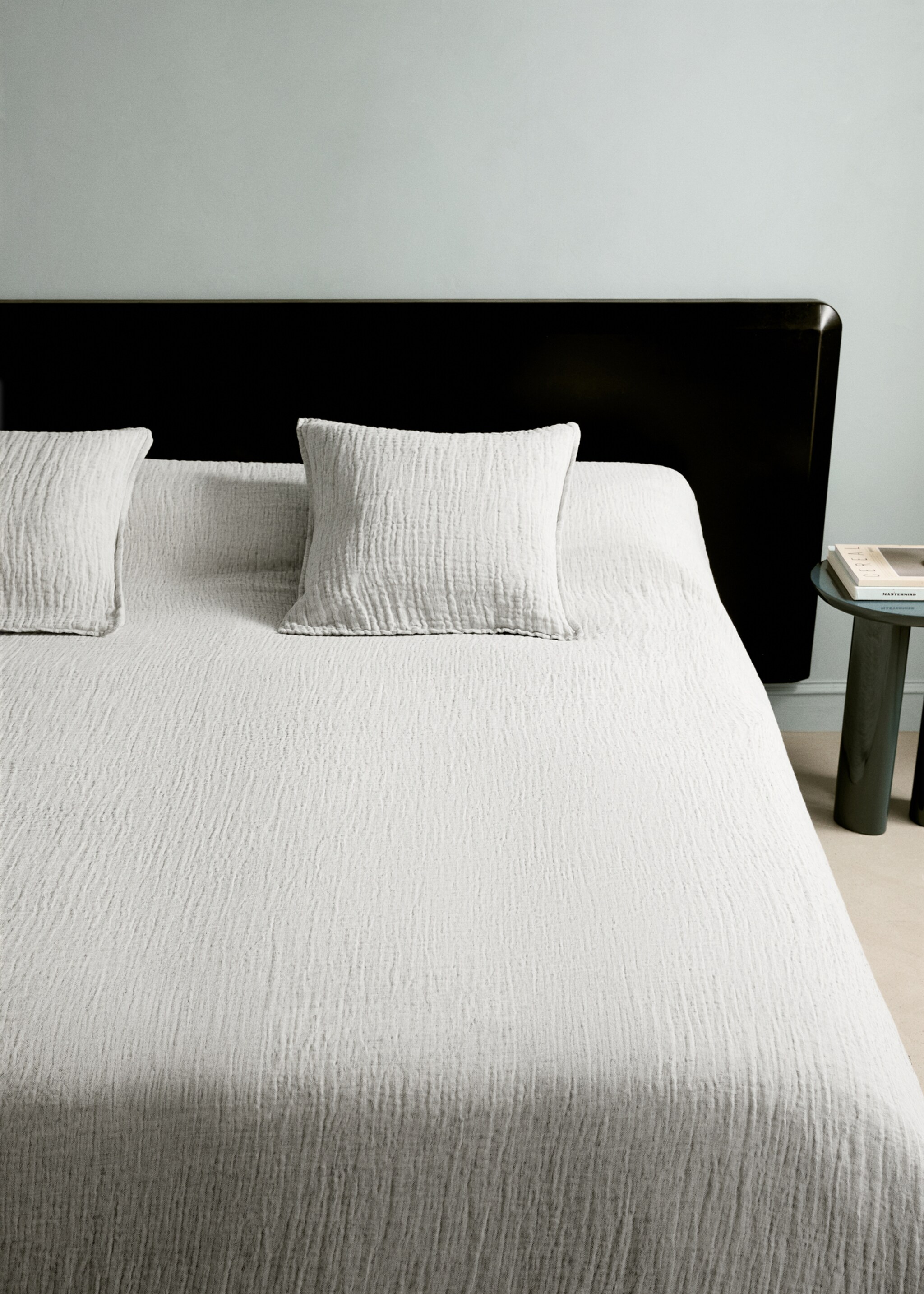 Linen cotton melange bedspread for Bed 180/200 cm - Details of the article 7, Charcoal. Ref: 27053334-00.