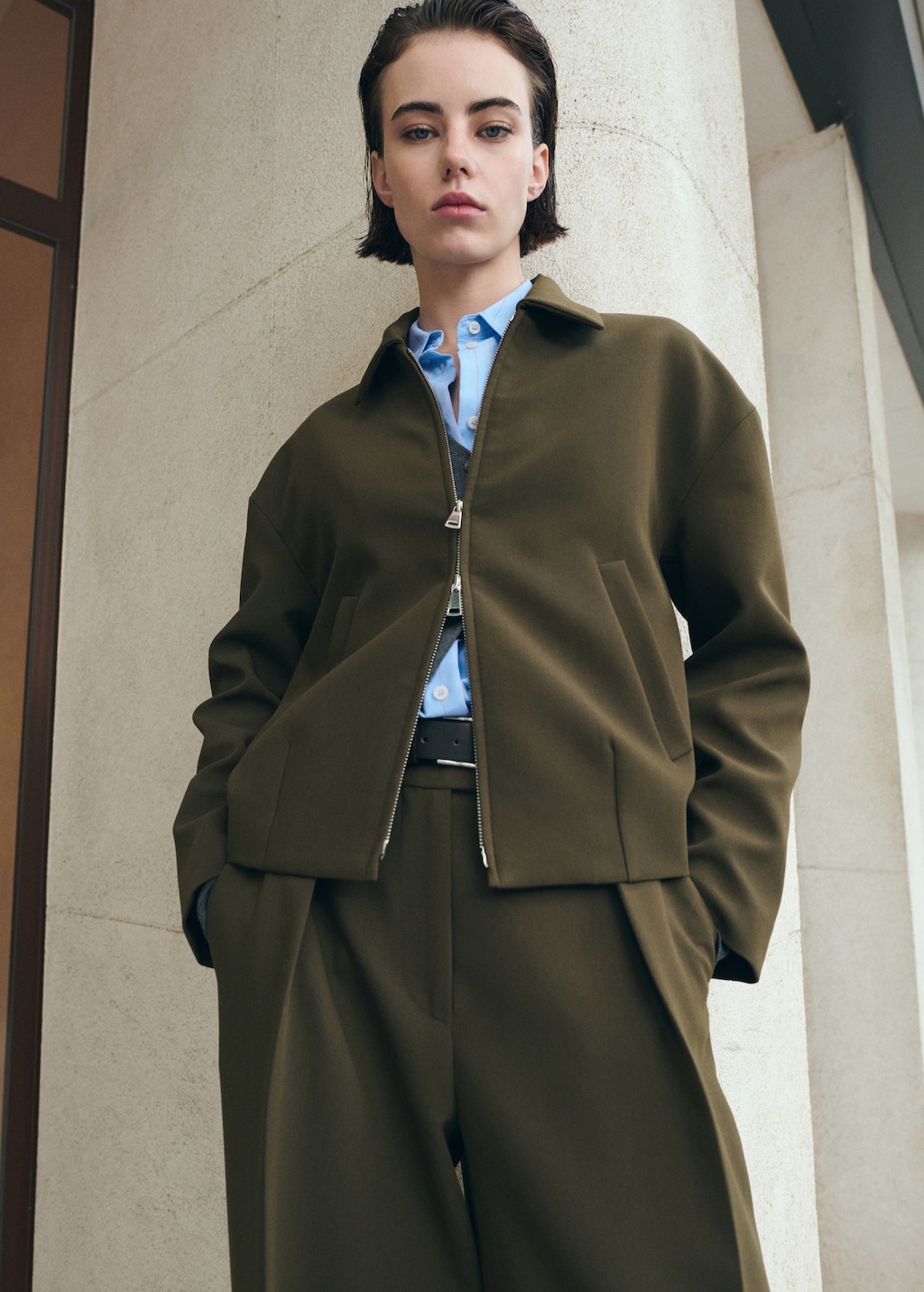 Bomber jacket with shirt collar