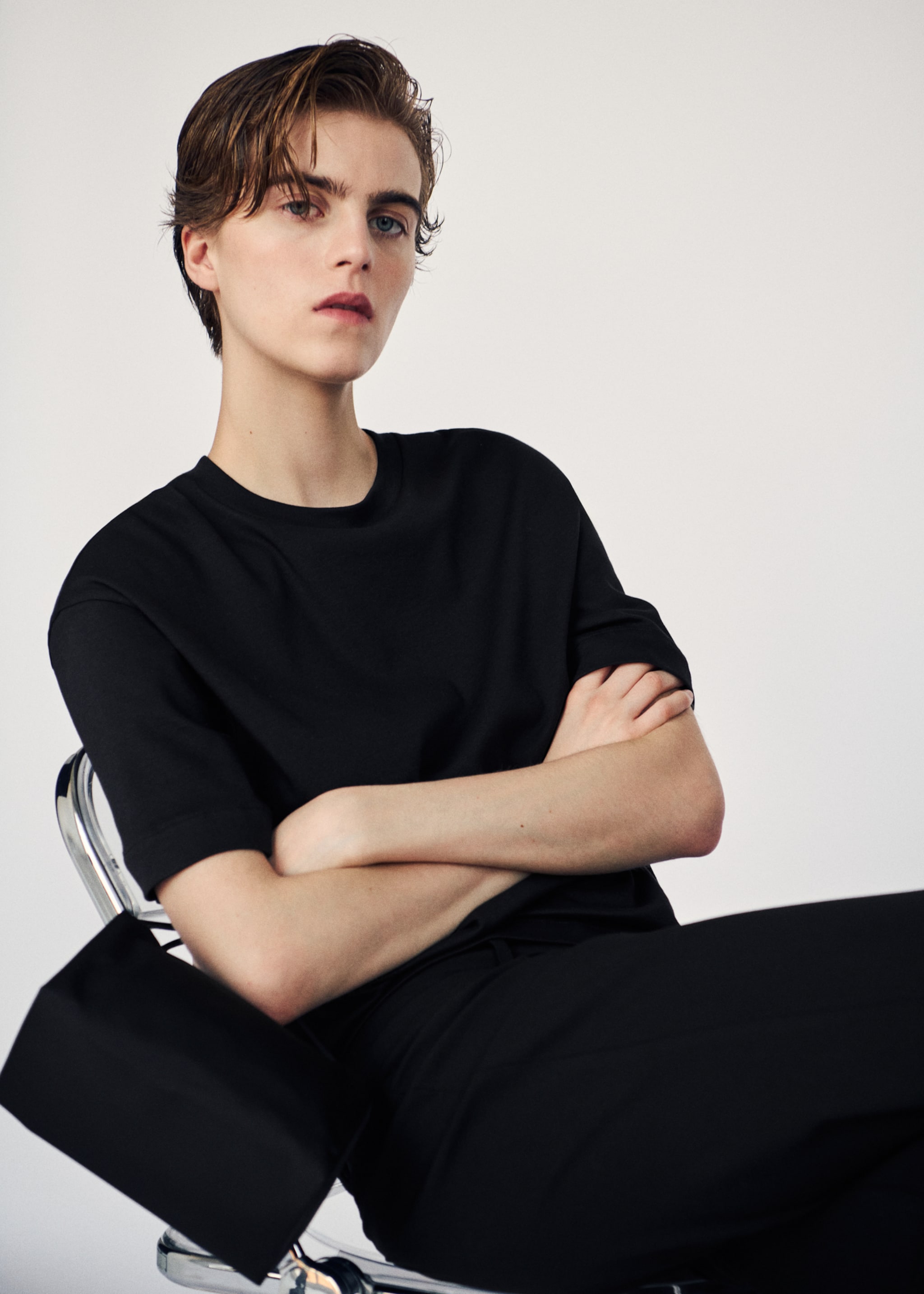 T-shirt de algodão comprida - Pormenor do artigo 1, Preto. Ref: 27053342-00.