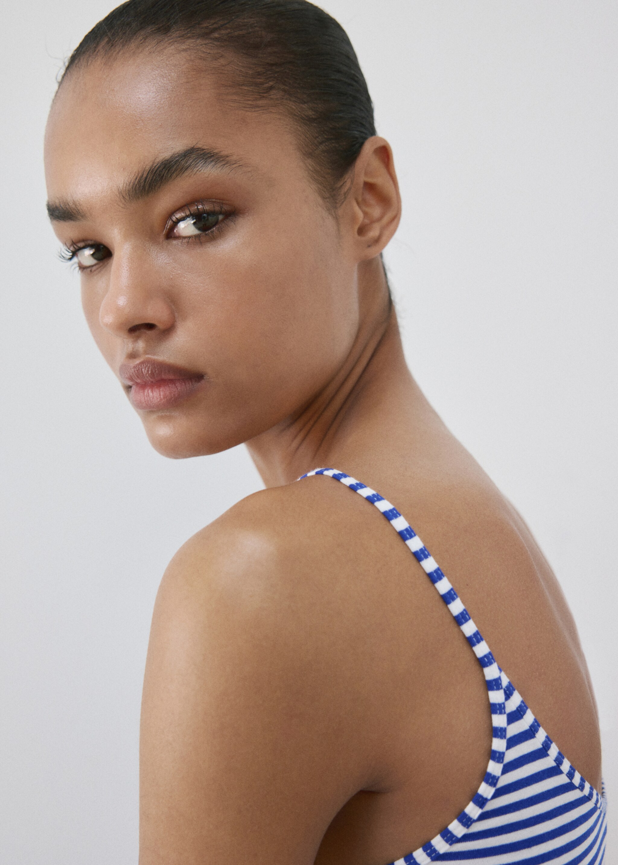 Sukienka z bawełny w paski z tkaniny - Szczegóły artykułu 1, Niebieski. Ref: 27053343-00.