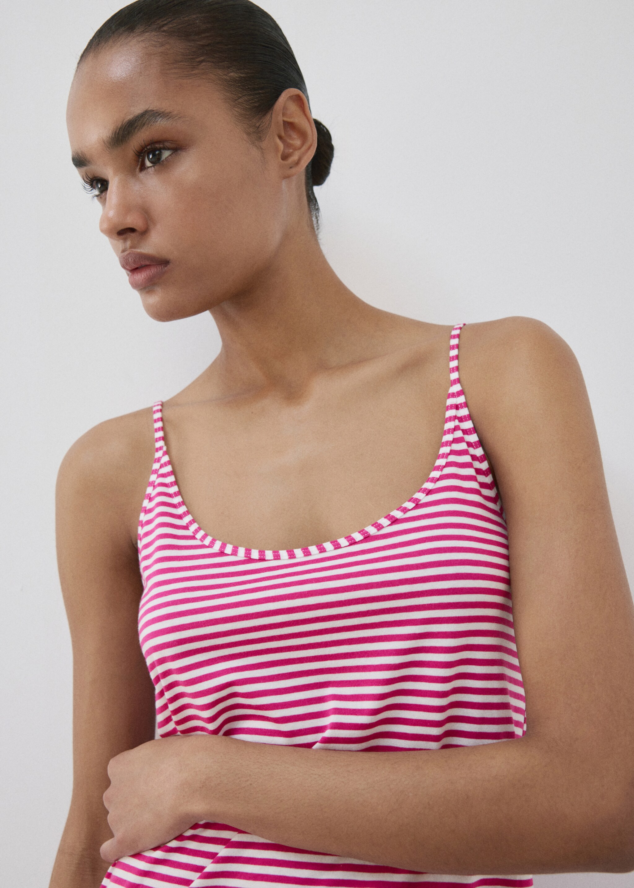 Cotton dress with woven stripe - Details of the article 1, Fuchsia. Ref: 27053343-00.