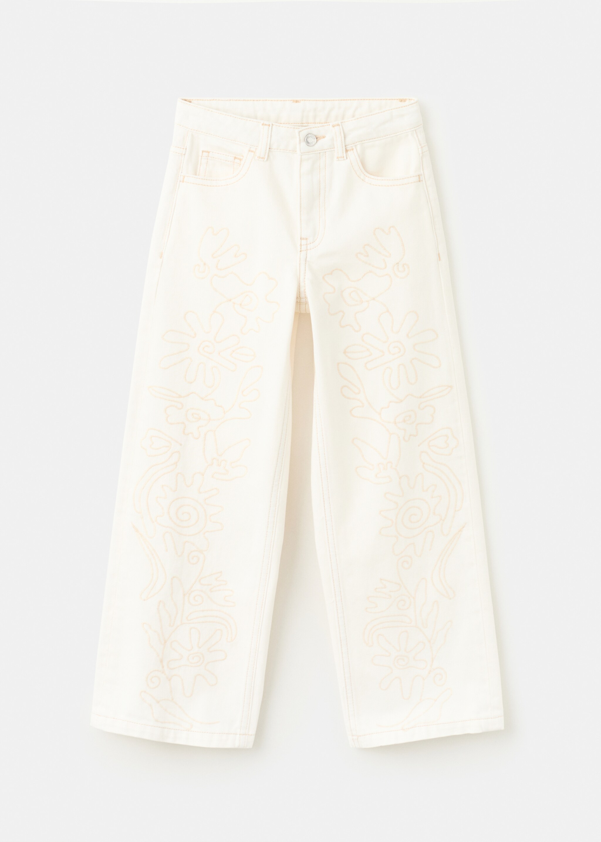 Floral embroidery jeans - Article without model, Ecru. Ref: 27053707-00.