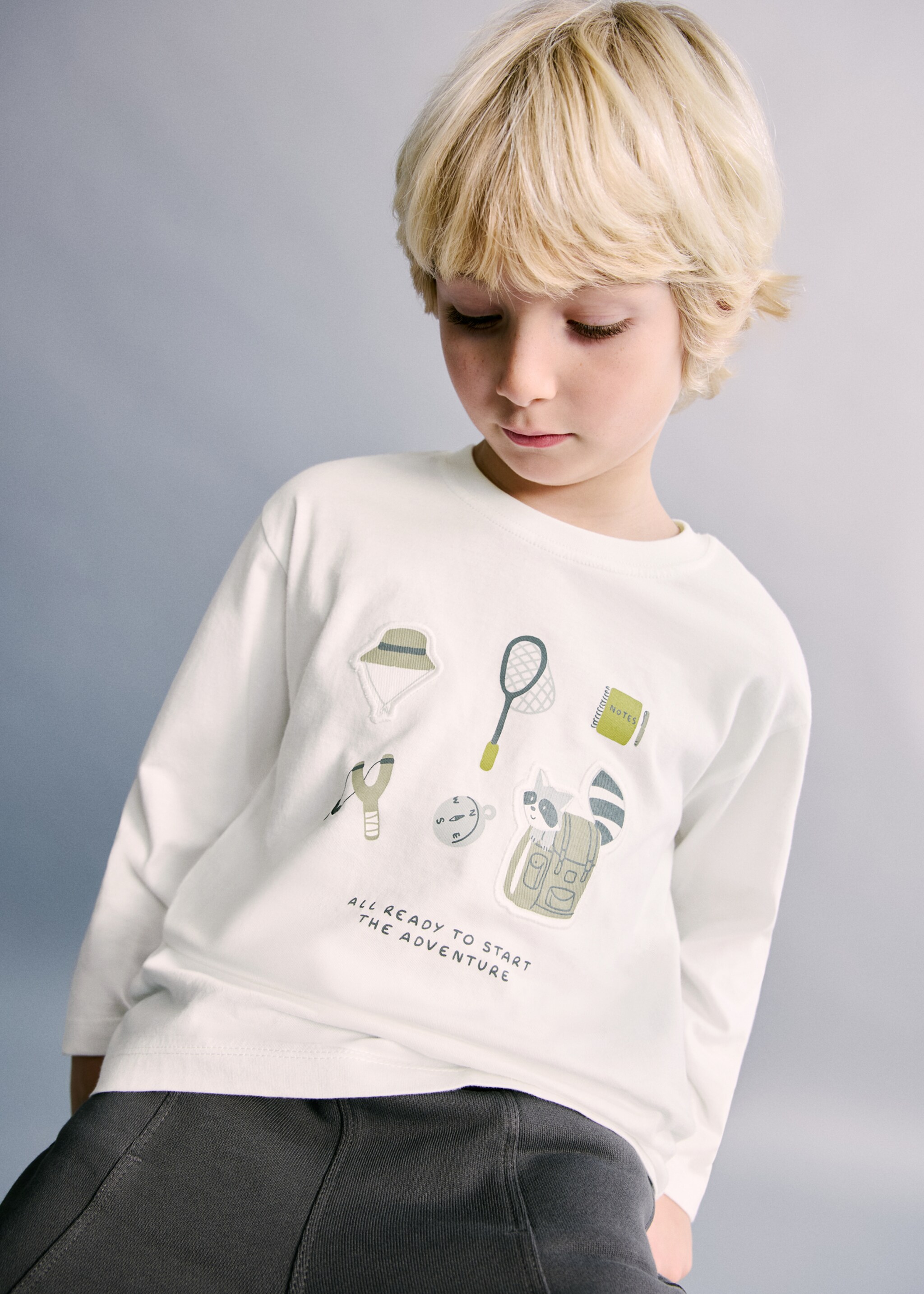 Embroidered detail print t-shirt - Medium plane, Off White. Ref: 27053719-00.