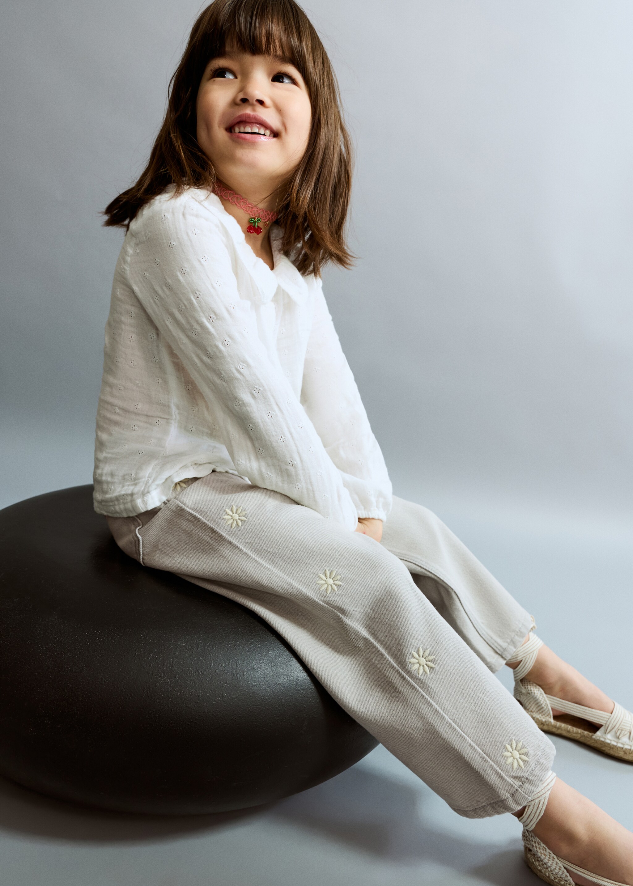 Straight-leg jeans with embroidered sun motifs - Medium plane, Denim Grey. Ref: 27053727-00.