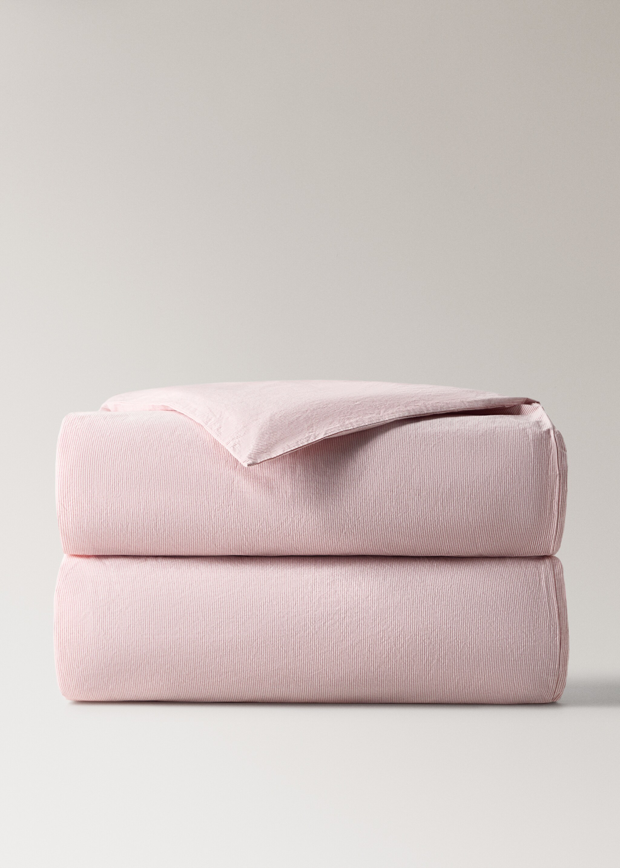 Cot bed duvet cover with fine striped yarn-dyed cotton - Article without model, Grapefruit. Ref: 27054057-00.