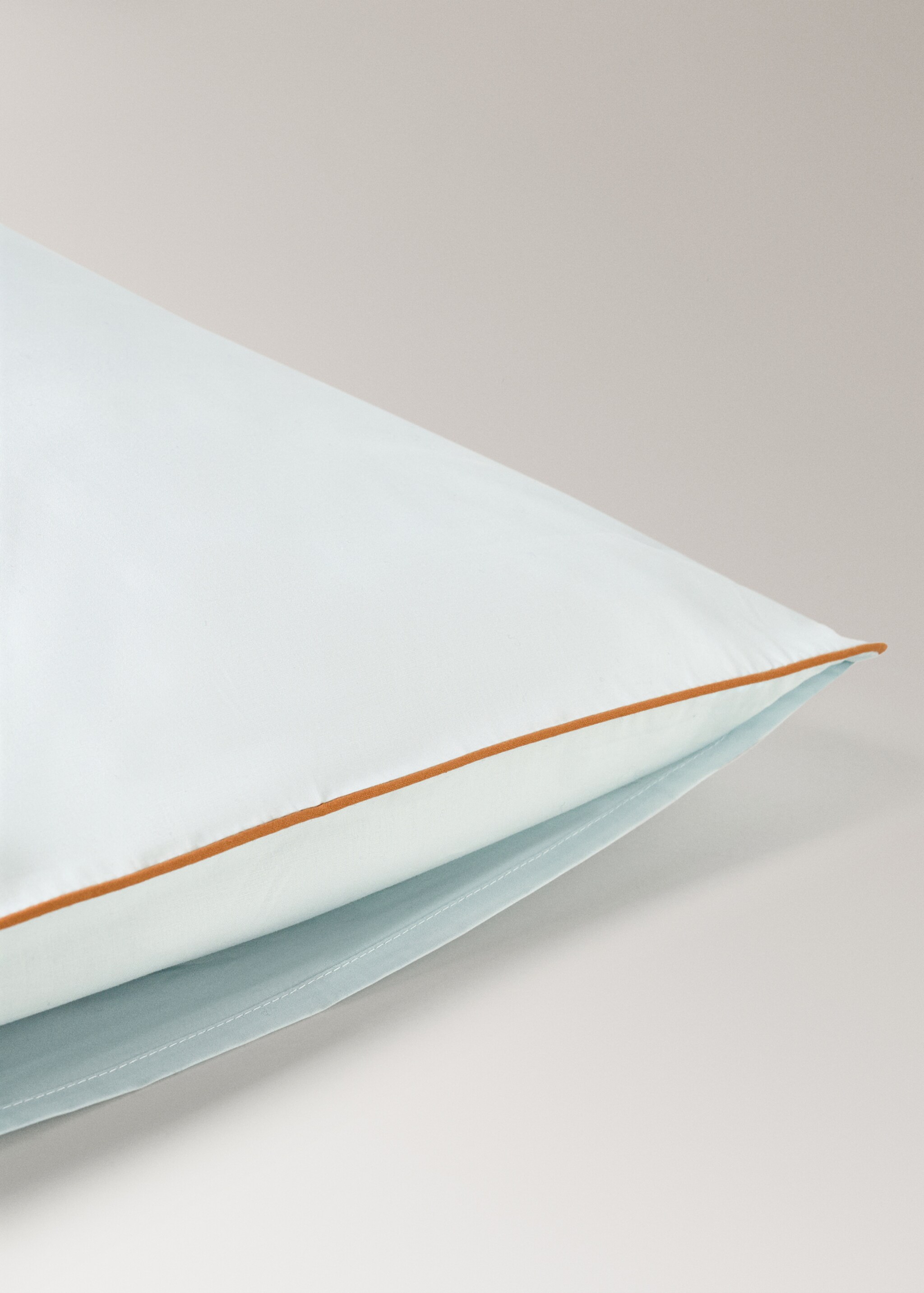 Reversible cotton percale cot pillowcase with contrast piping 30x50 cm - Details of the article 1, Aqua Green. Ref: 27054067-00.