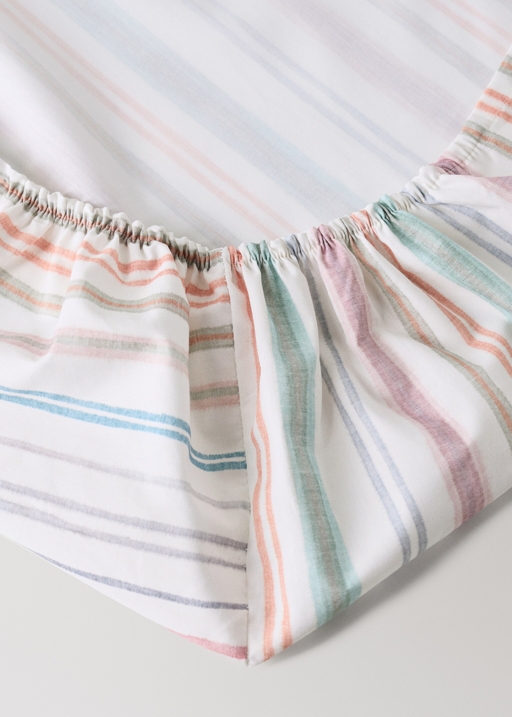 Cot bed fitted sheet in multicoloured striped cotton percale - Details of the article 1, Green. Ref: 27054068-00.