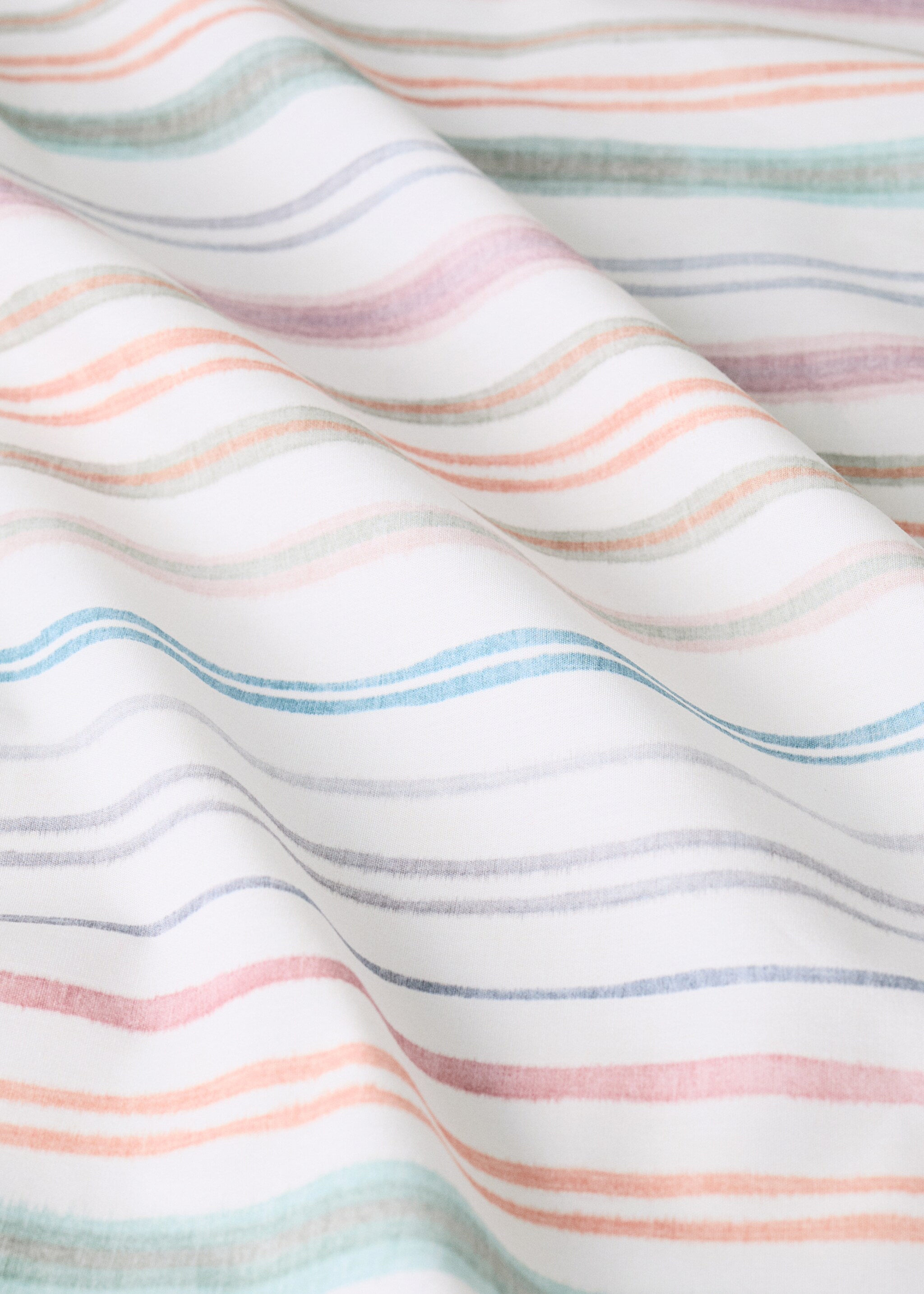 Cot bed fitted sheet in multicoloured striped cotton percale - Details of the article 2, Green. Ref: 27054068-00.