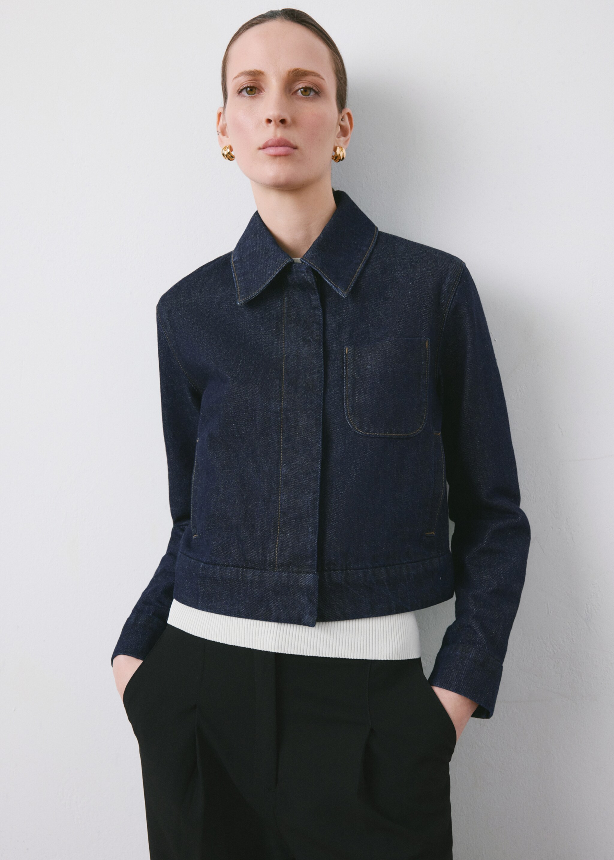 Fitted denim jacket with pockets - Medium plane, Open Blue. Ref: 27054073-00.