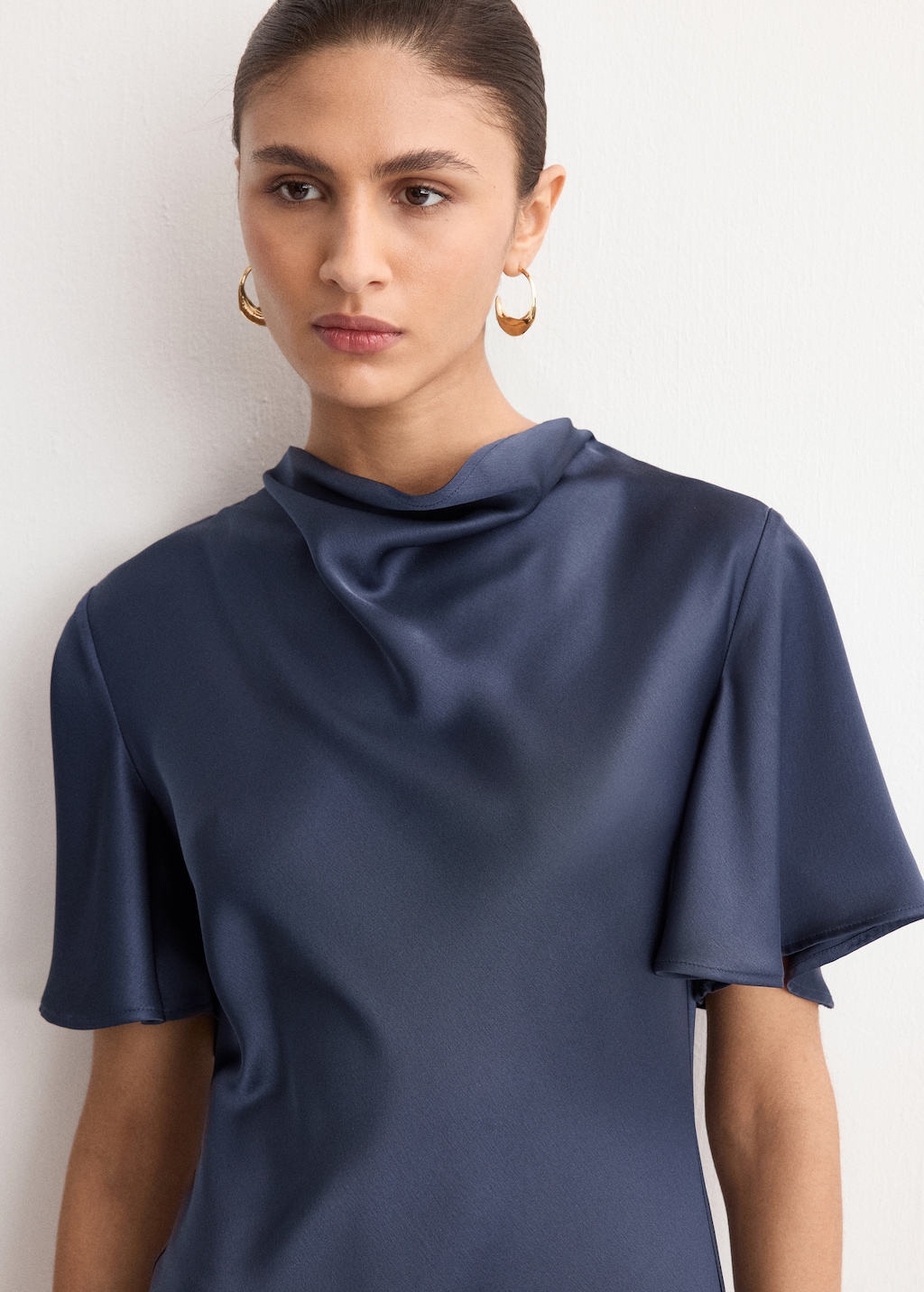 Draped neck satin dress - image 5