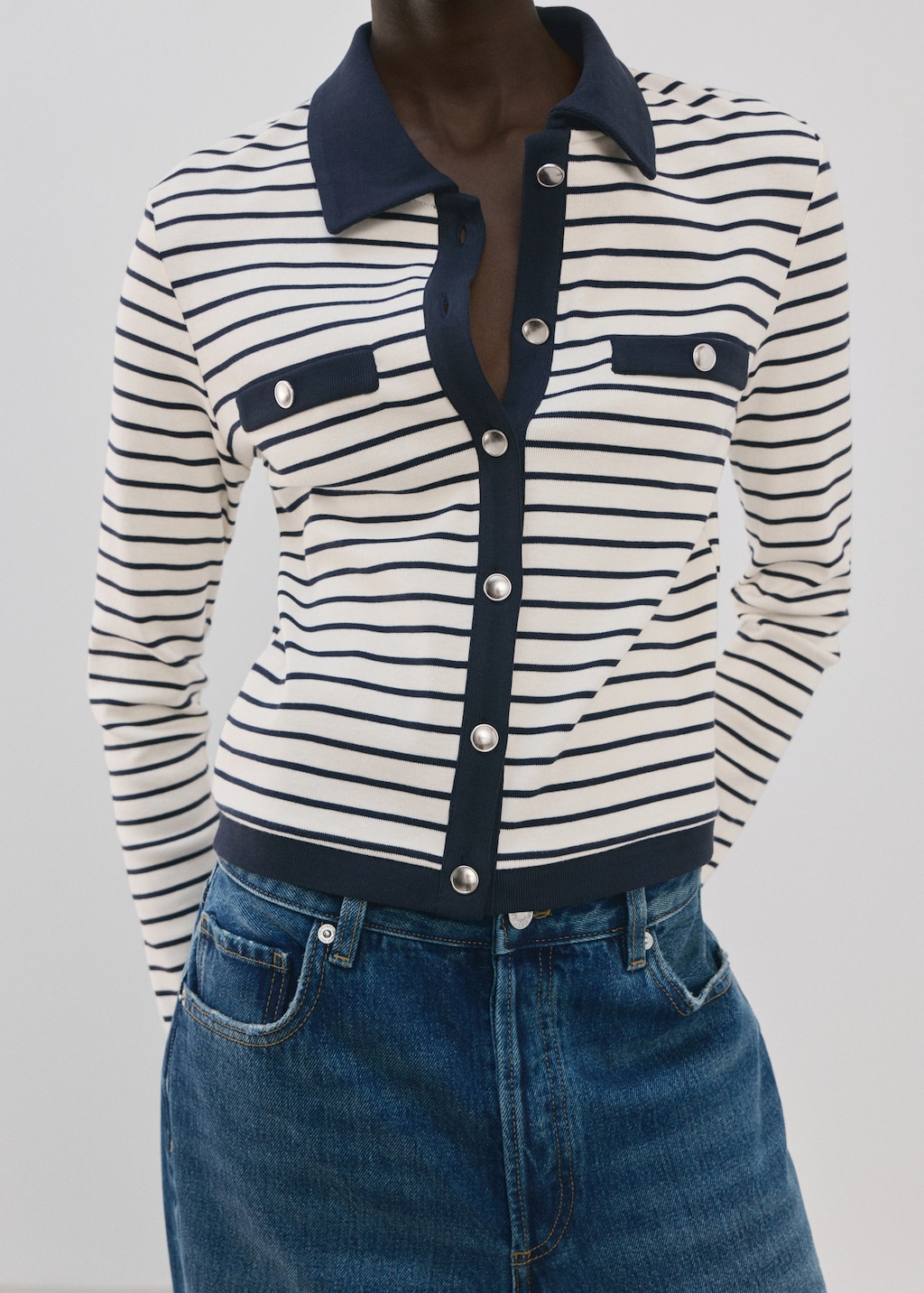 Mango Striped cardigan with jewel buttons