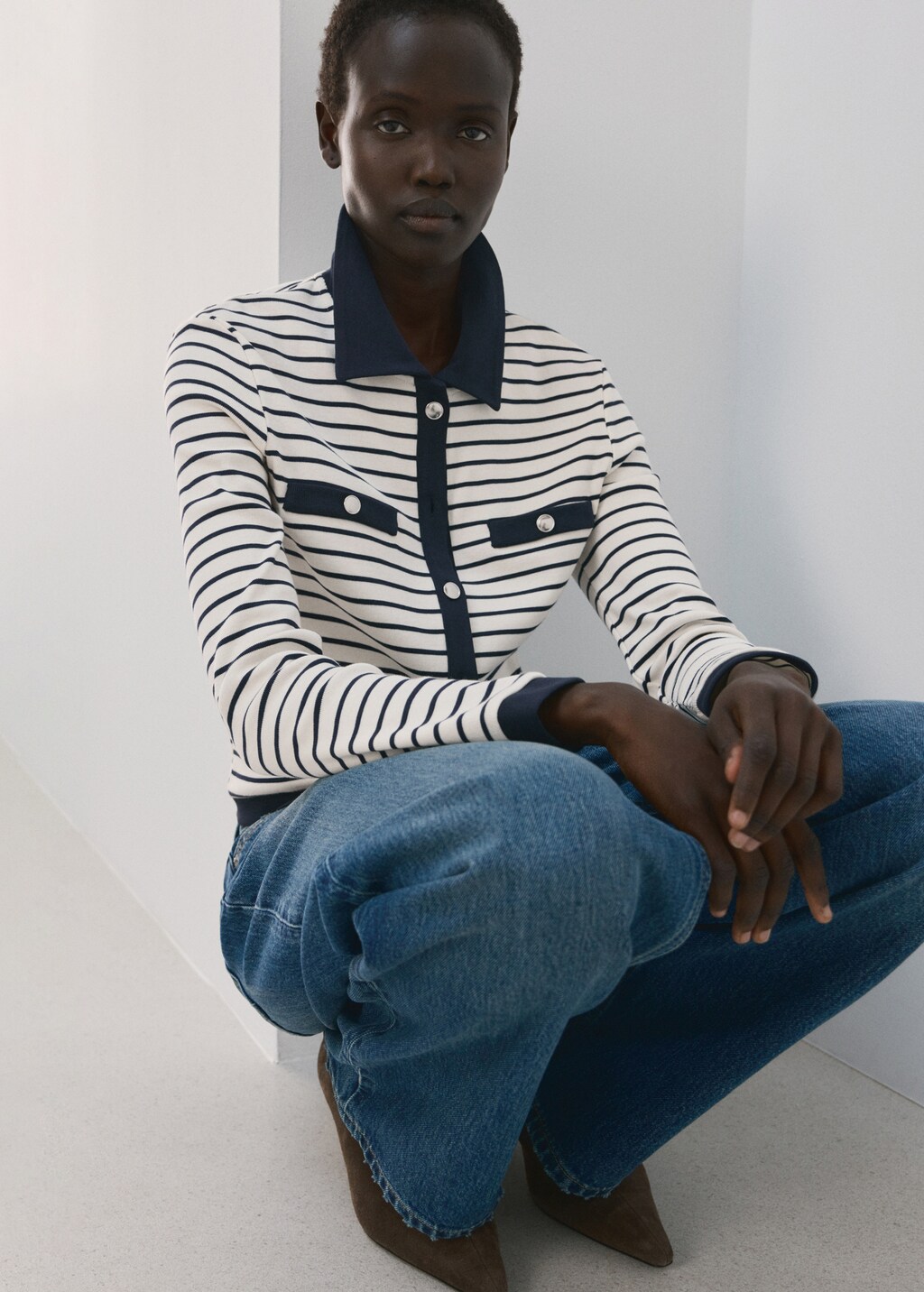 Mango Striped cardigan with jewel buttons