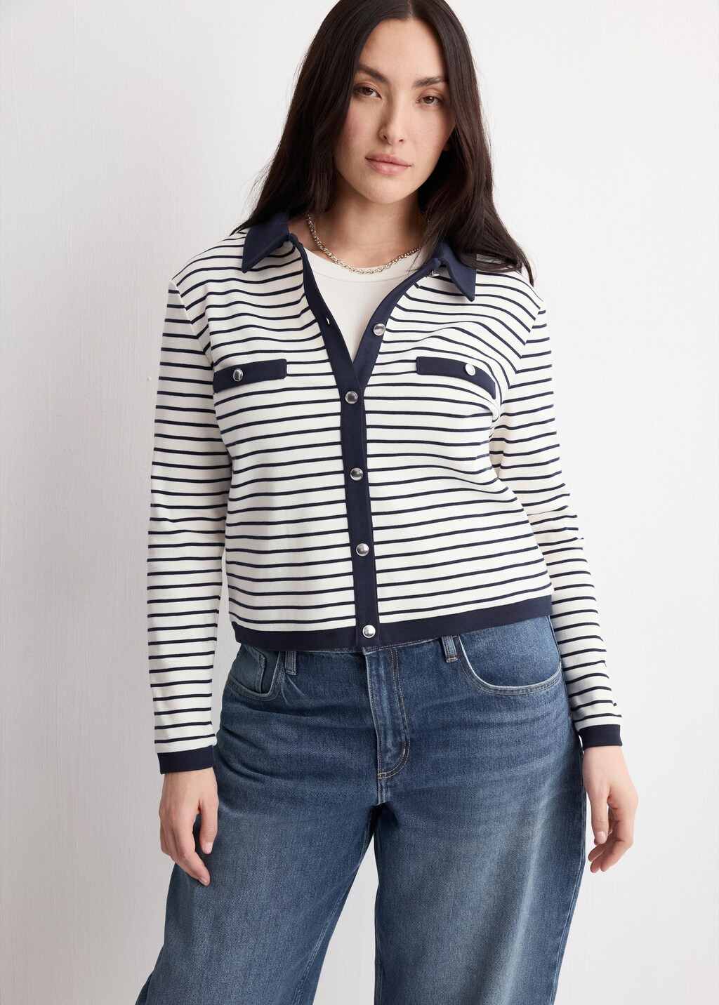 Mango Striped cardigan with jewel buttons