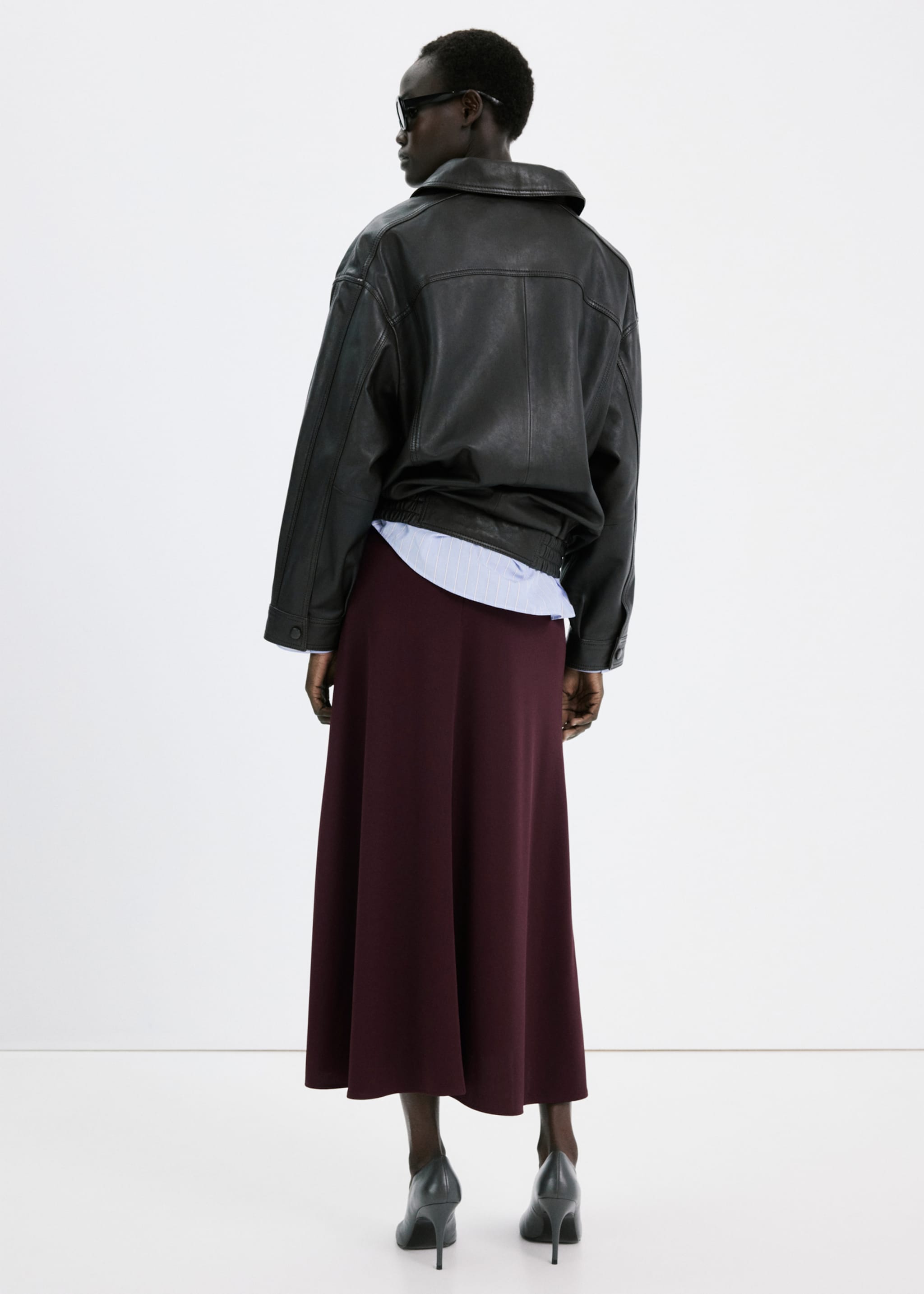 Falda midi punto fino - Reverso del artículo, Vino. Ref: 27054085-00.