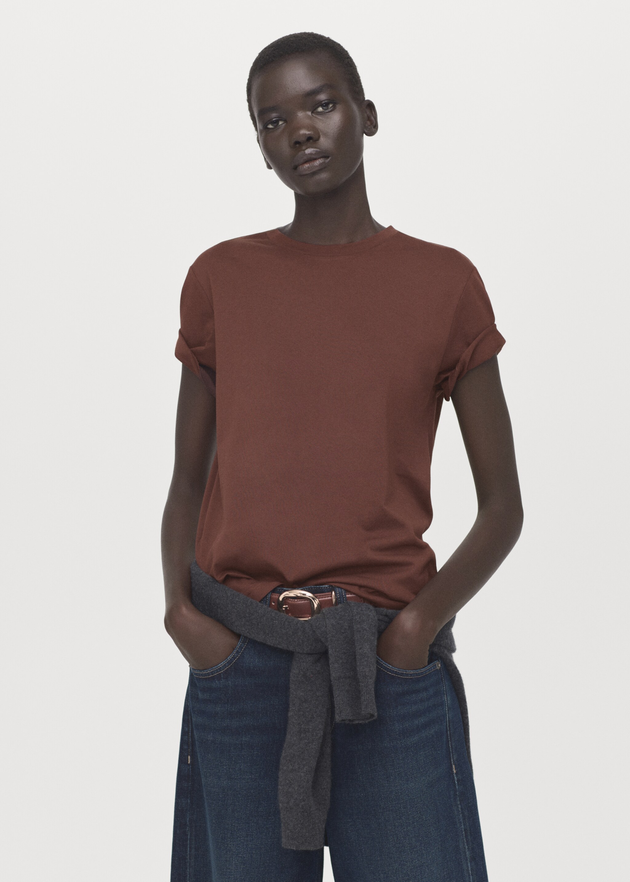 Short-sleeved cotton t-shirt - Medium plane, Russet. Ref: 27054090-00.
