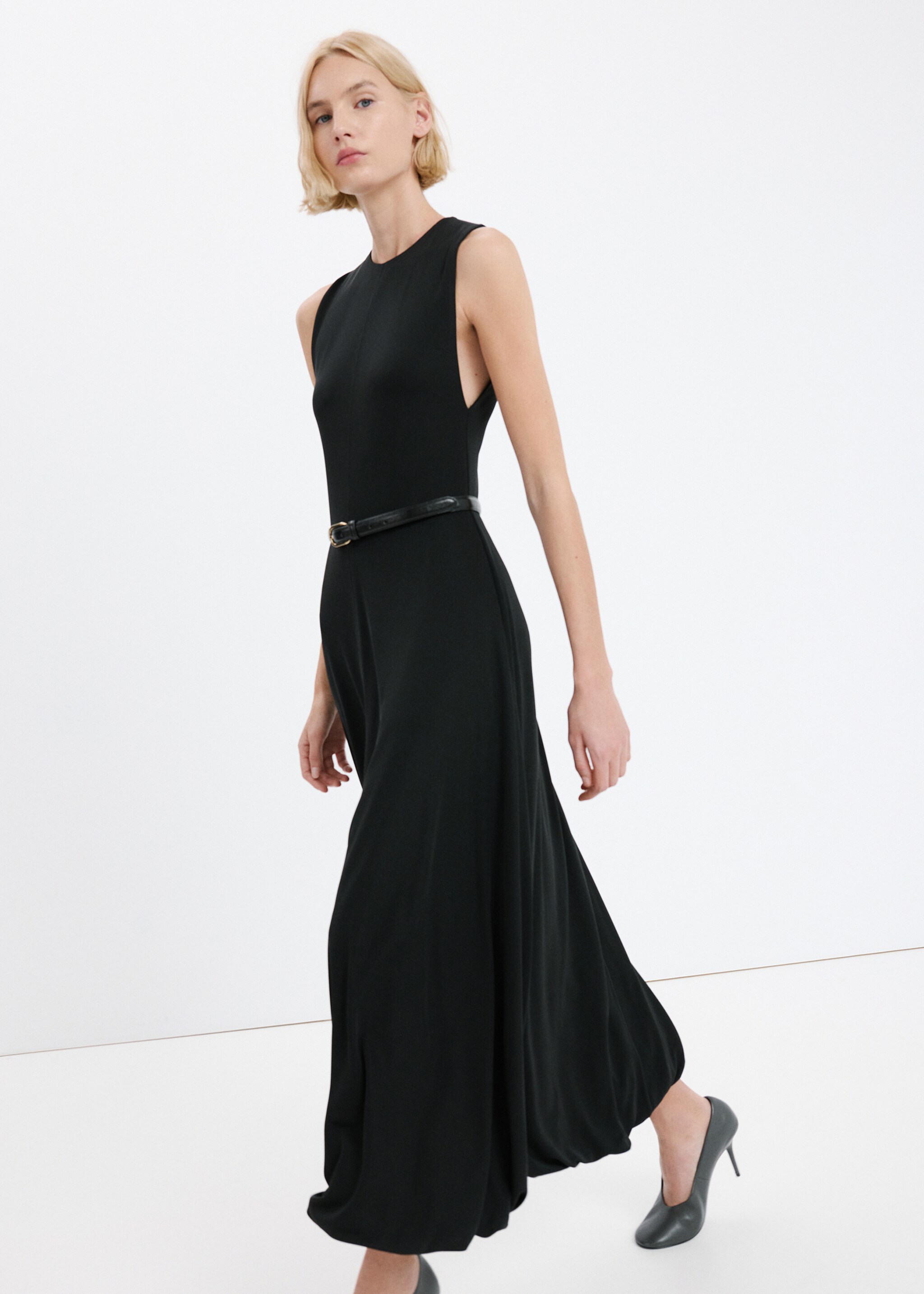 Flared cotton dress - Medium plane, Black. Ref: 27054093-00.