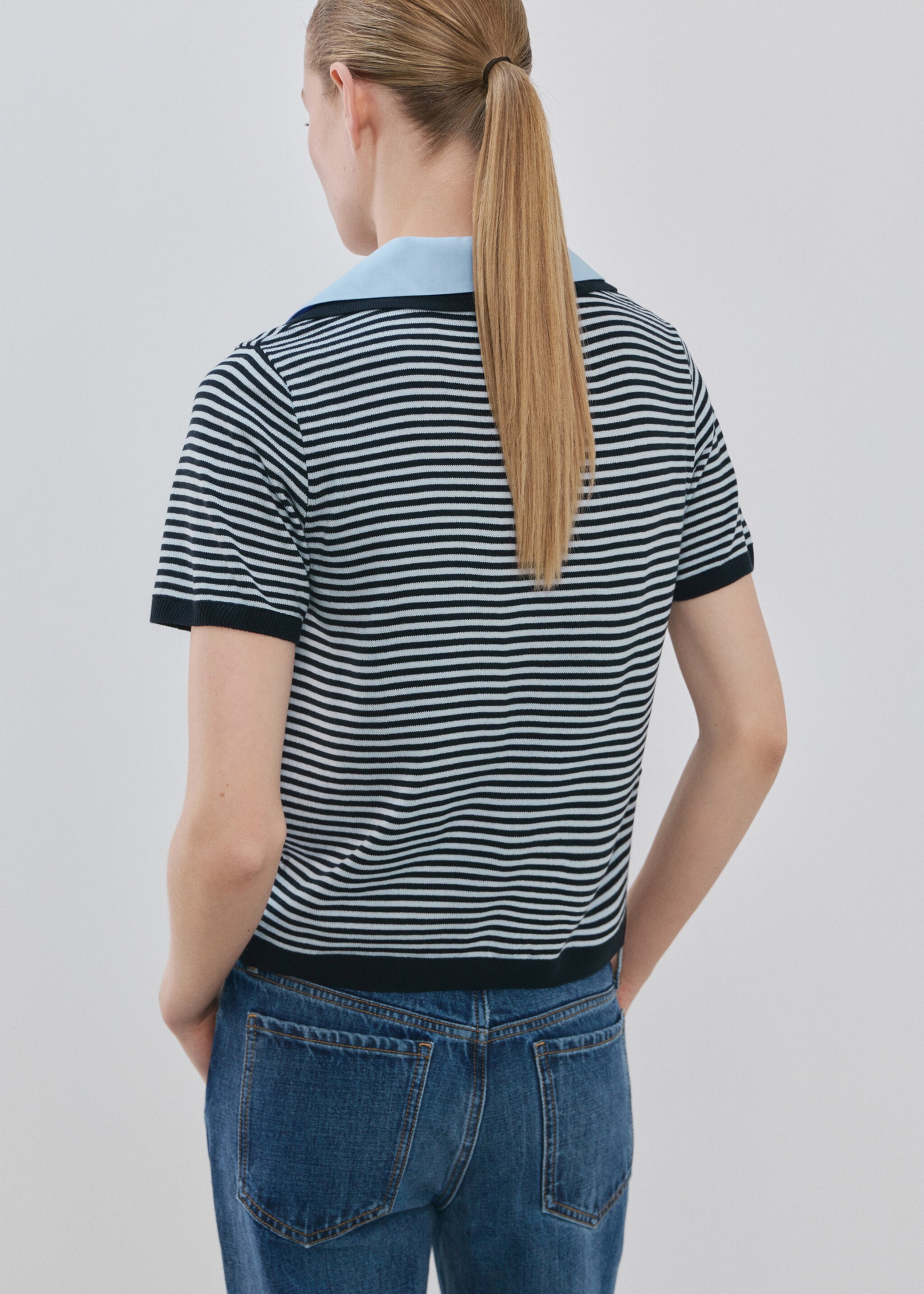 Knitted jumper with combined collar - Reverse of the article, Dark Navy. Ref: 27054100-00.