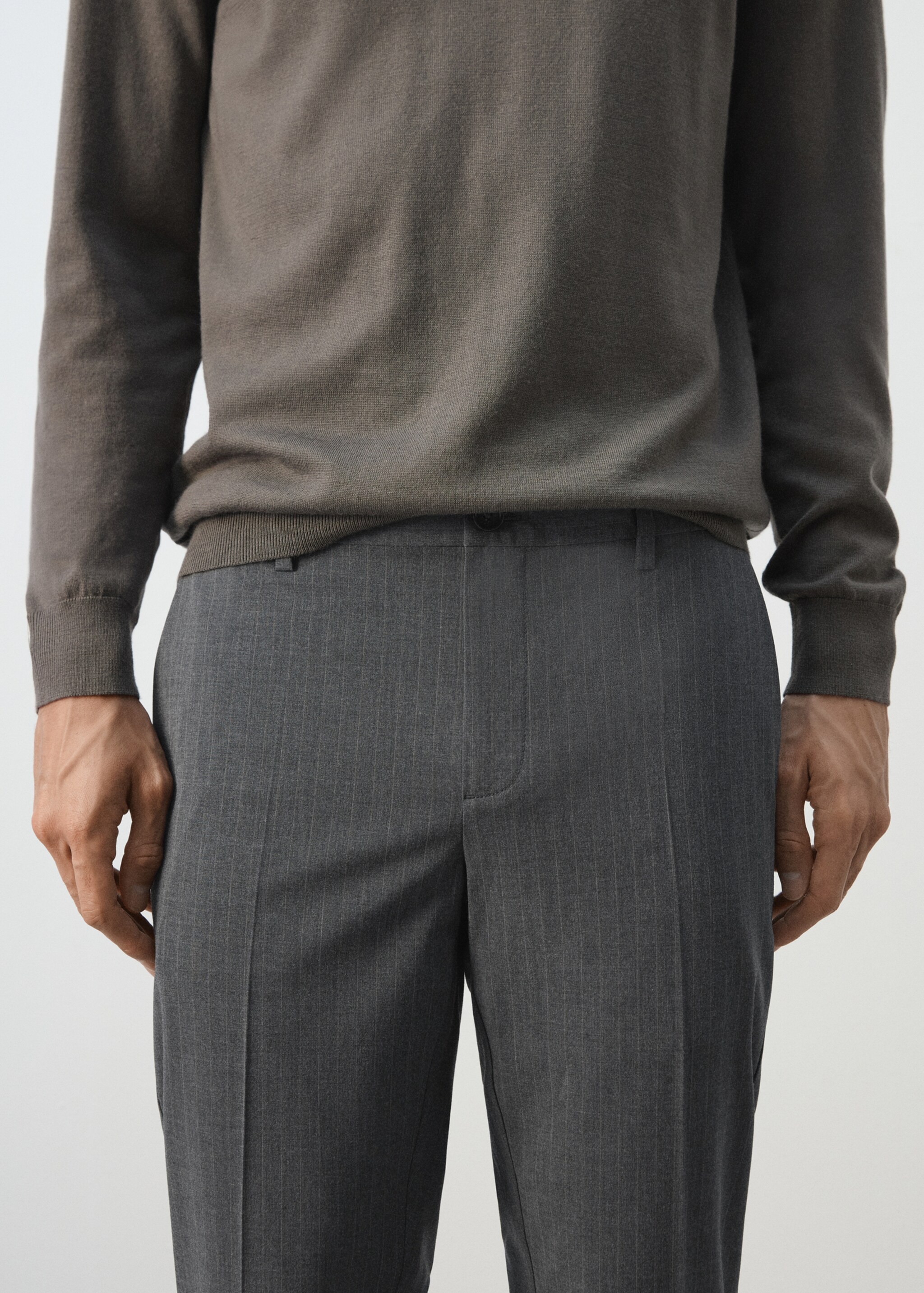 Slim-fit chalk-stripe trousers - Details of the article 1, Grey. Ref: 27054410-00.