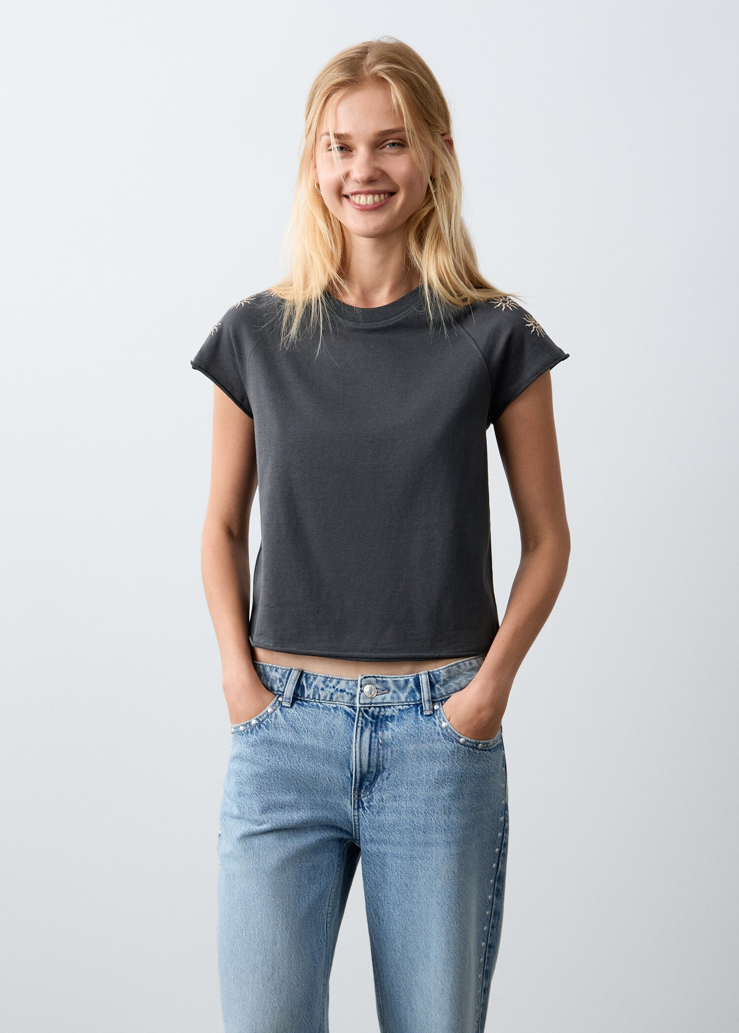 Embroidered cotton T-shirt - Medium plane