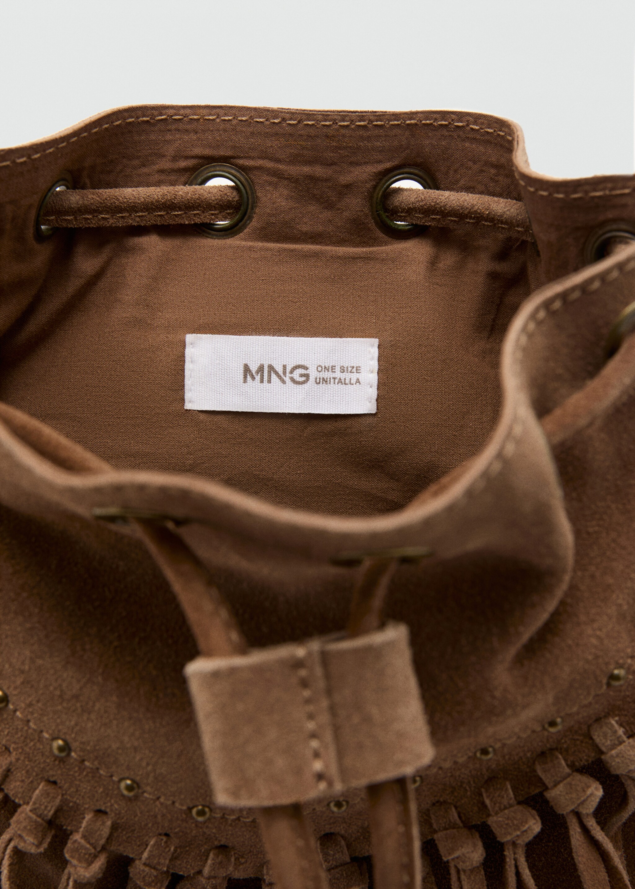 Fringed suede bag - Details of the article 1, Medium Brown. Ref: 27054420-00.