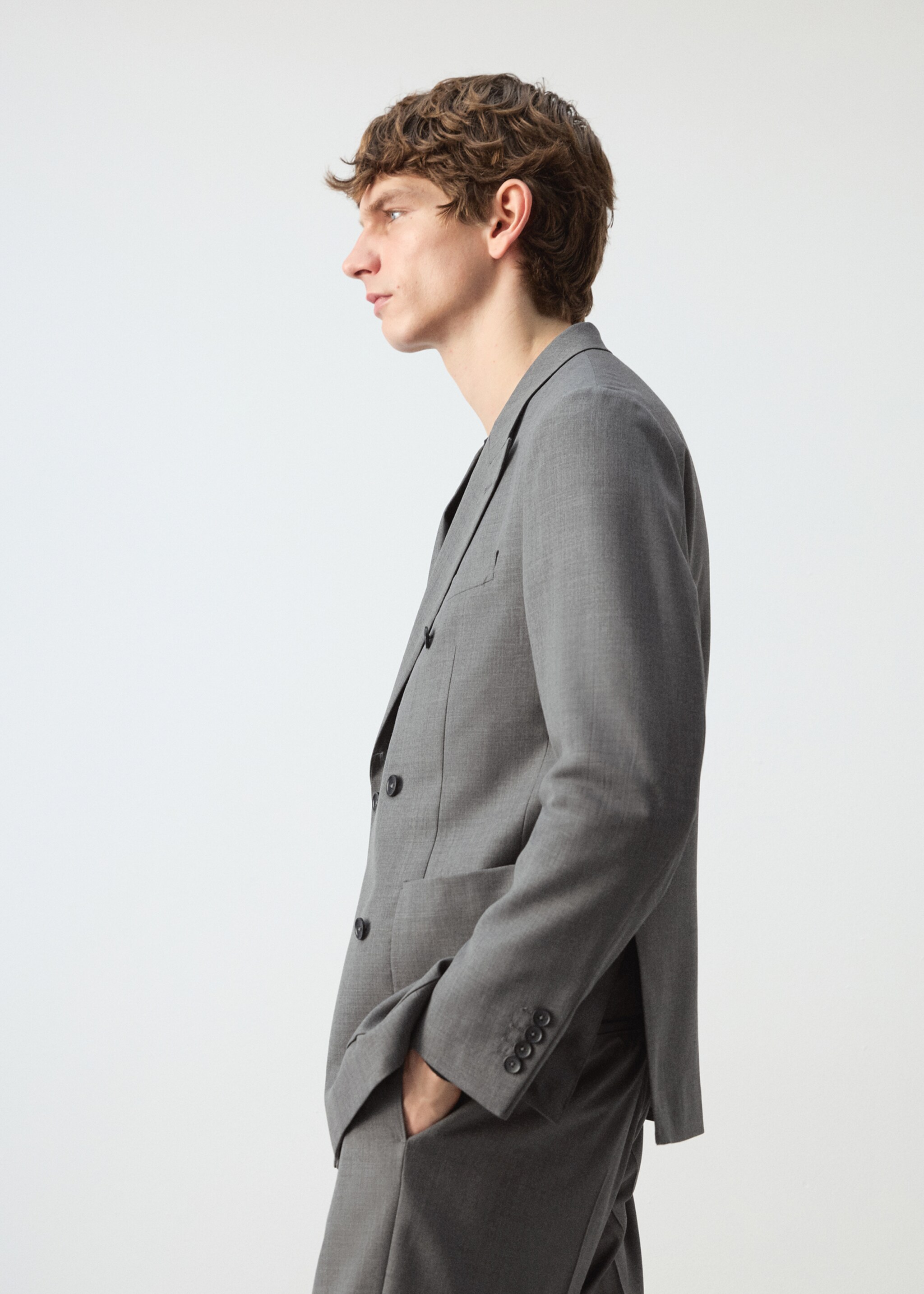 Ricardo regular fit double-breasted suit jacket - Details of the article 2, Grey. Ref: 27054421-00.