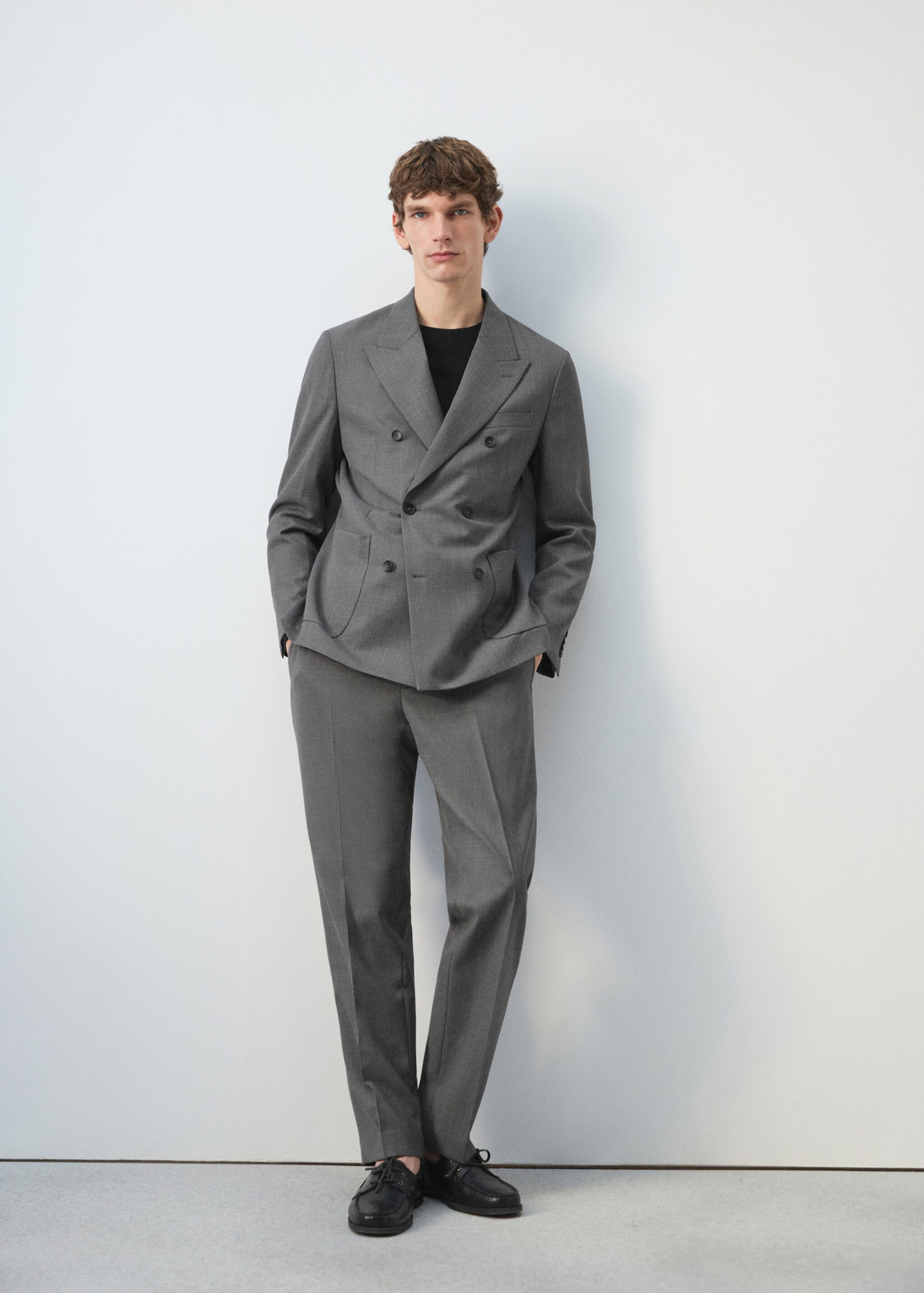 Ricardo regular fit double-breasted suit jacket - Details of the article 6, Grey. Ref: 27054421-00.