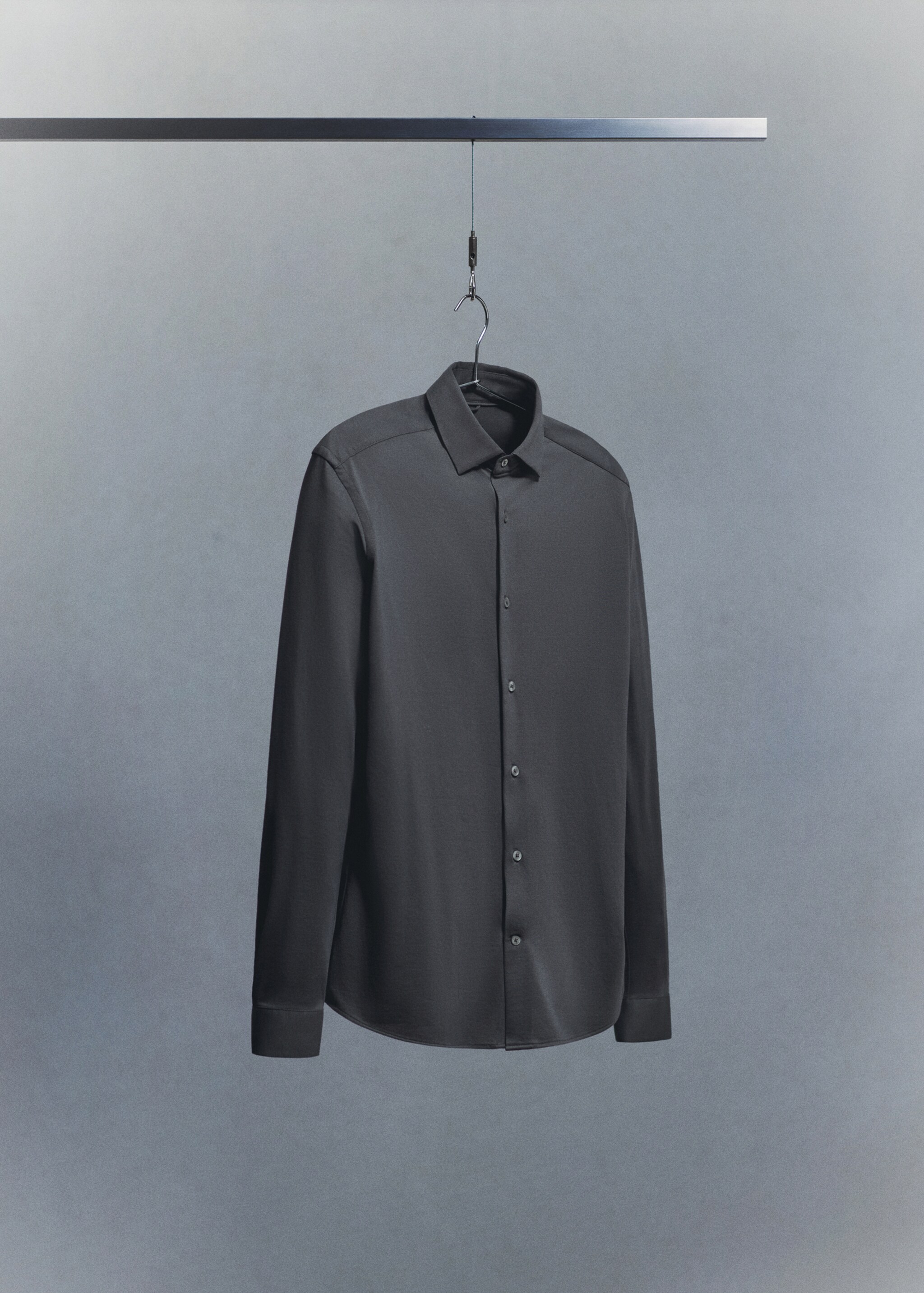 Slim fit comfort stretch non-iron cotton shirt - Details of the article 9, Charcoal. Ref: 27054422-00.