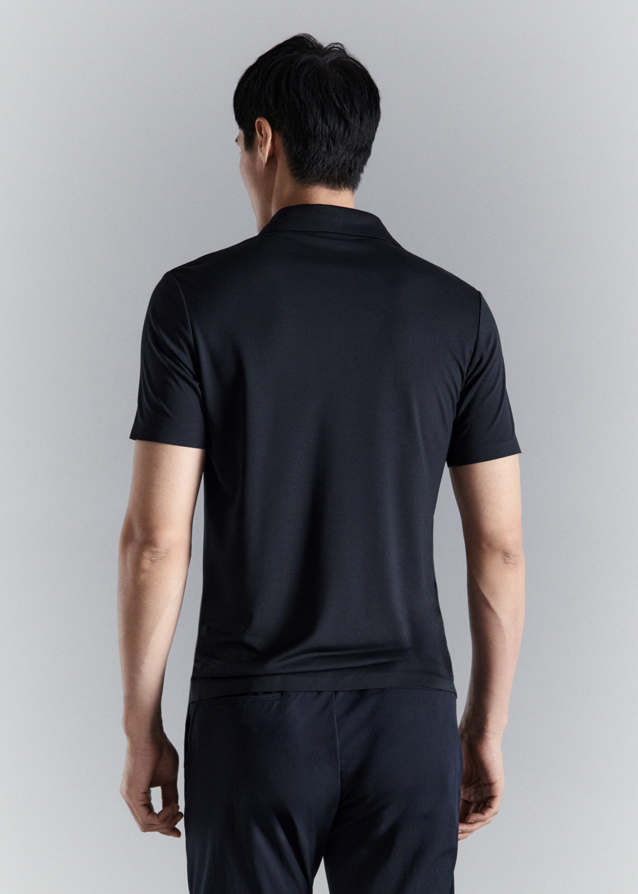 Polo comfort extensible à boutons - Verso de l’article, Bleu marine. Ref: 27054425-00.