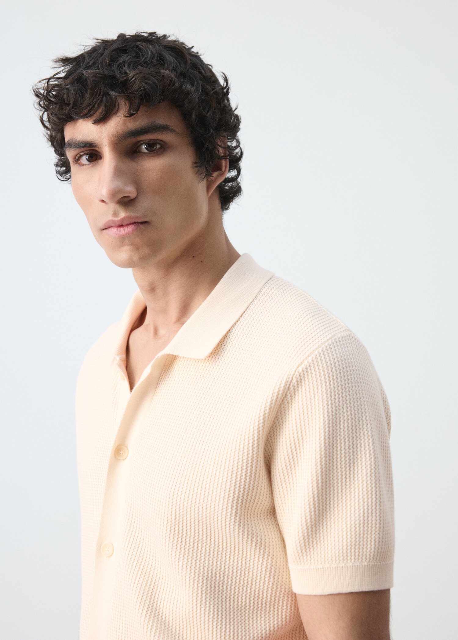 100% cotton structured knit polo with buttons - Details of the article 1