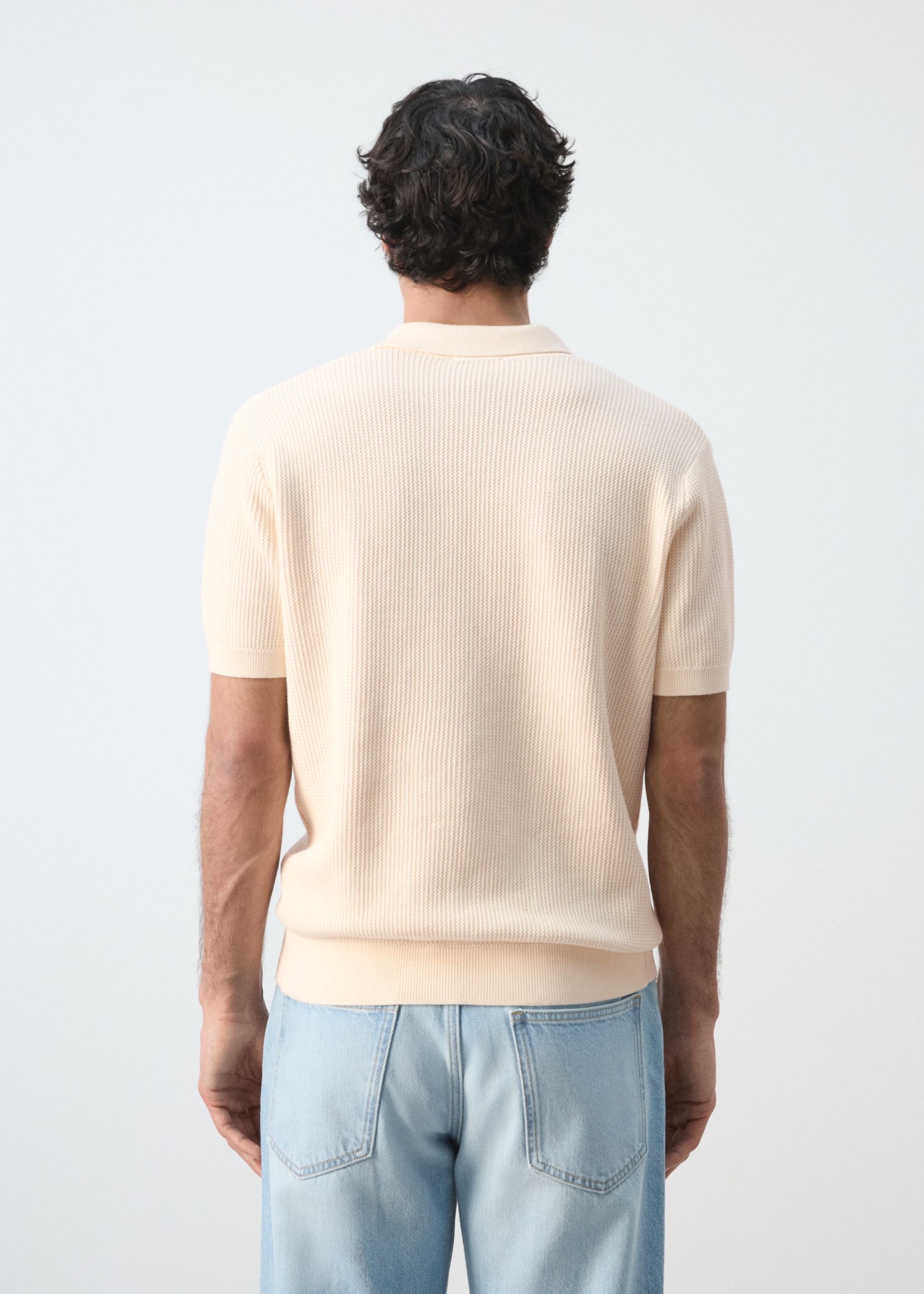 100% cotton structured knit polo with buttons - Reverse of the article, Off White. Ref: 27054426-00.