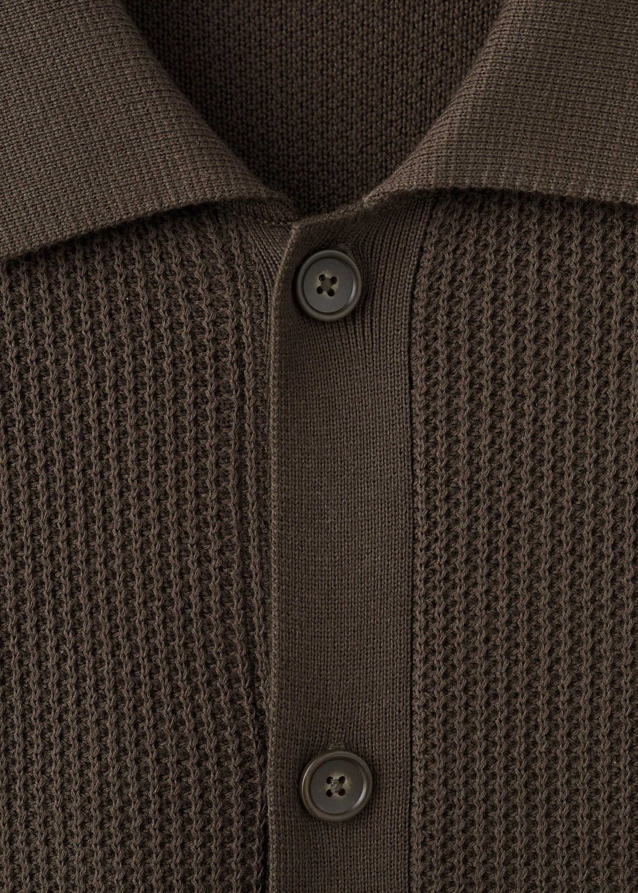 100% cotton structured knit polo with buttons - Details of the article 8, Chocolate. Ref: 27054426-00.