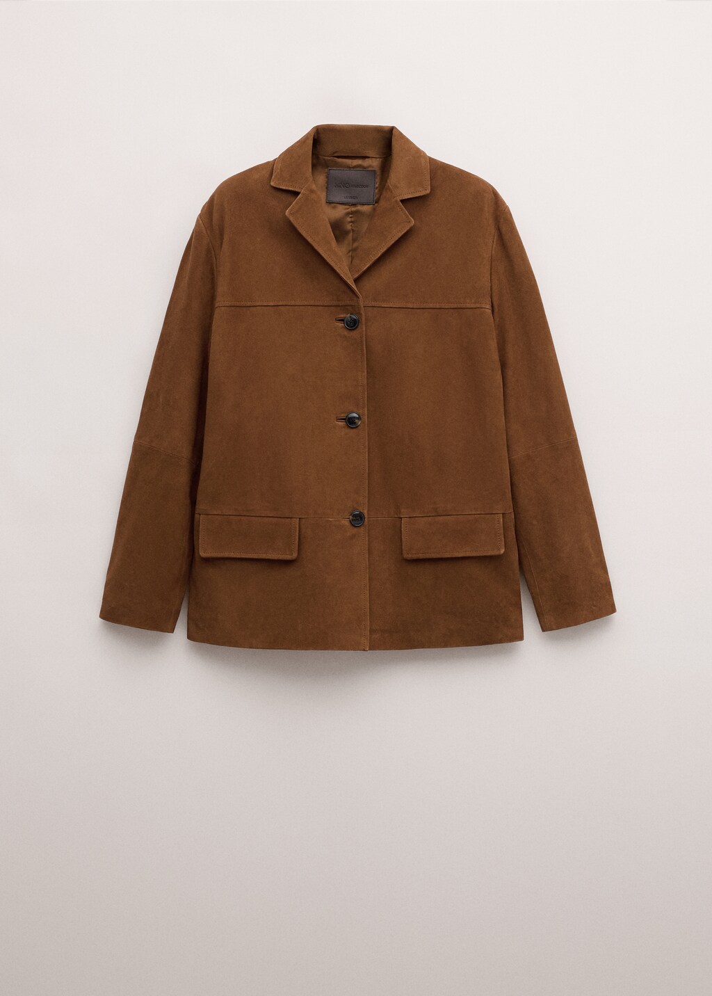 Straight suede blazer with topstitching - image 3